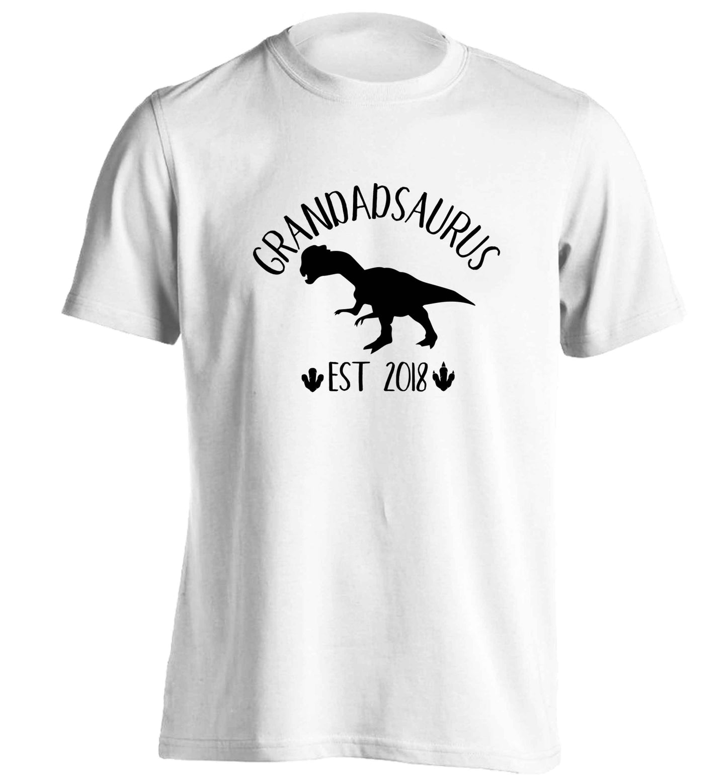 Personalised grandadsaurus since (custom date) adults unisex white Tshirt 2XL