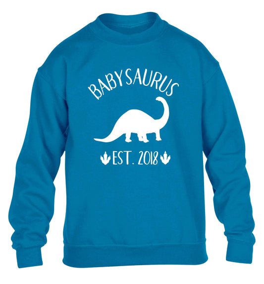 Personalised babysaurus since (custom date) children's blue sweater 12-13 Years
