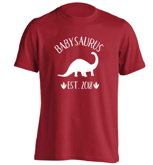 Personalised babysaurus since (custom date) adults unisex red Tshirt 2XL