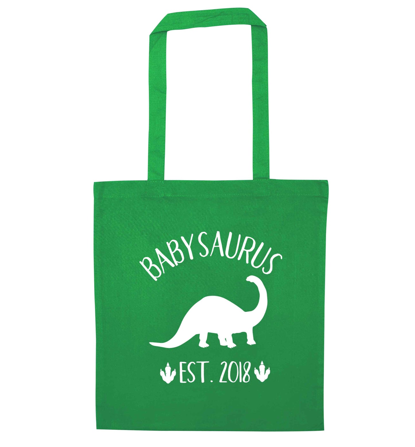 Personalised babysaurus since (custom date) green tote bag