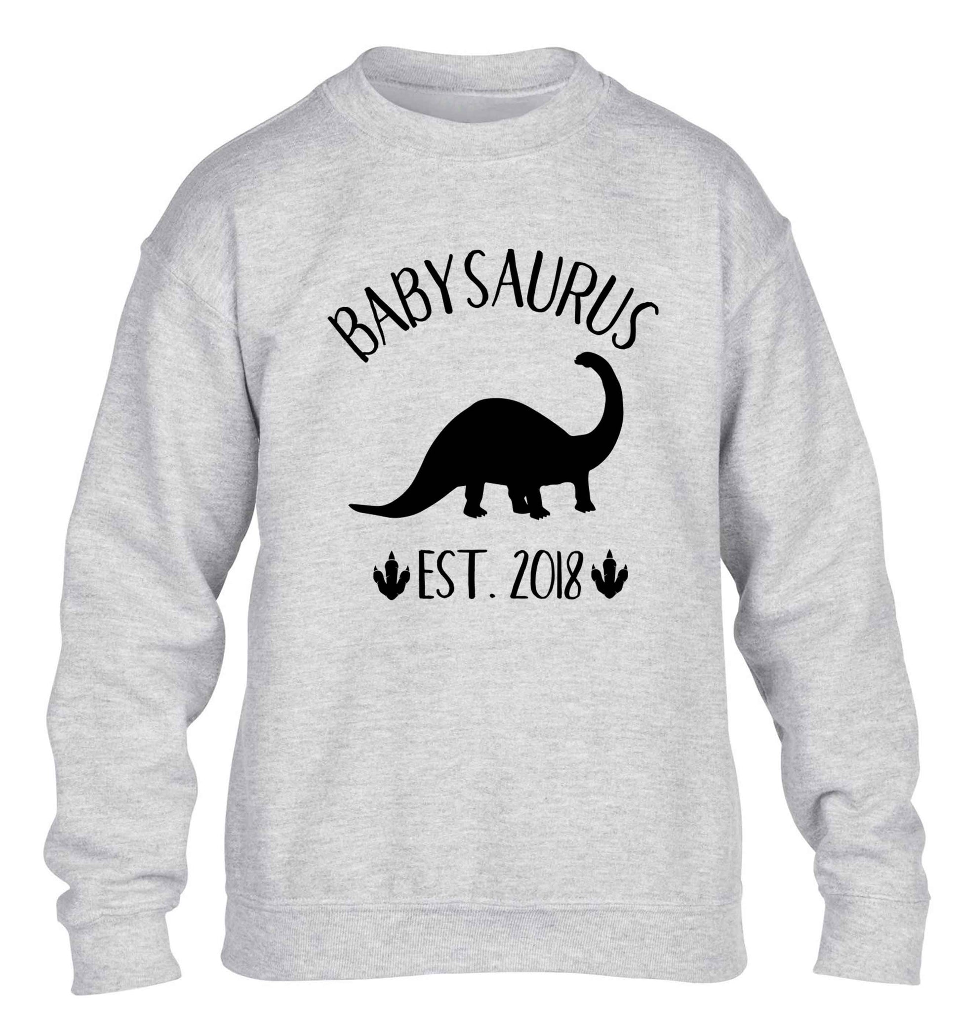 Personalised babysaurus since (custom date) children's grey sweater 12-13 Years