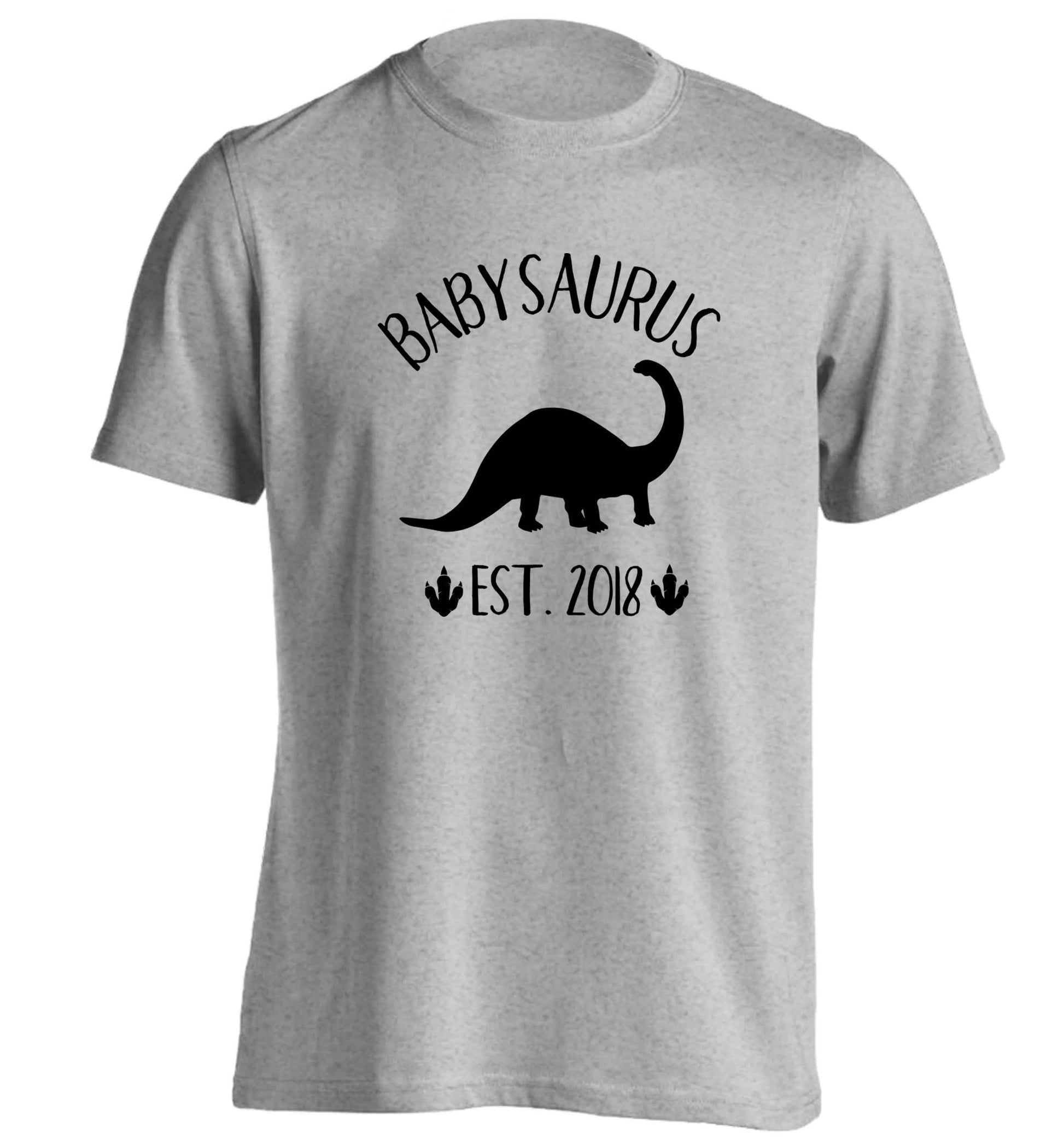 Personalised babysaurus since (custom date) adults unisex grey Tshirt 2XL