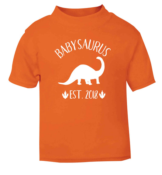 Personalised babysaurus since (custom date) orange Baby Toddler Tshirt 2 Years