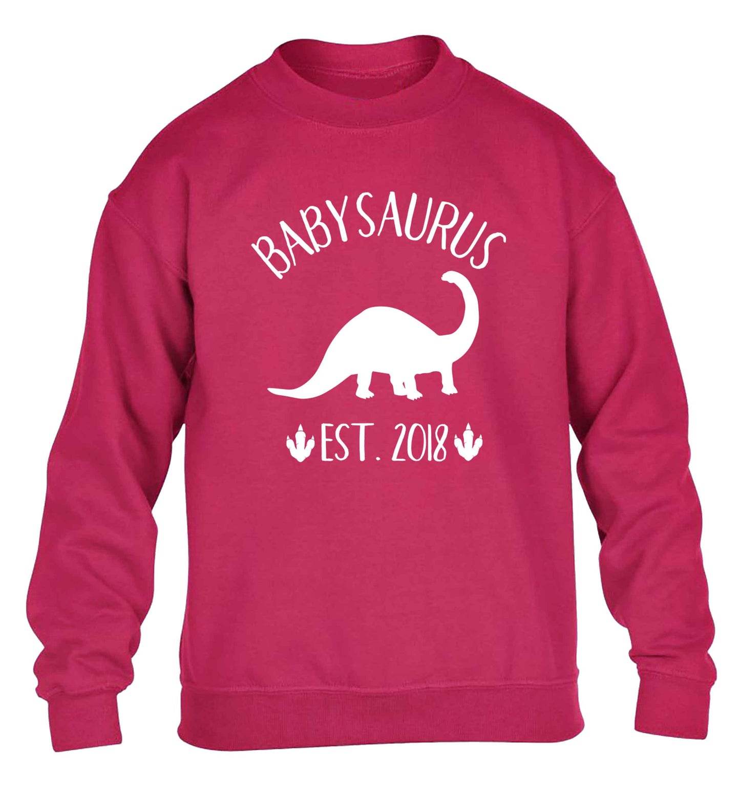 Personalised babysaurus since (custom date) children's pink sweater 12-13 Years