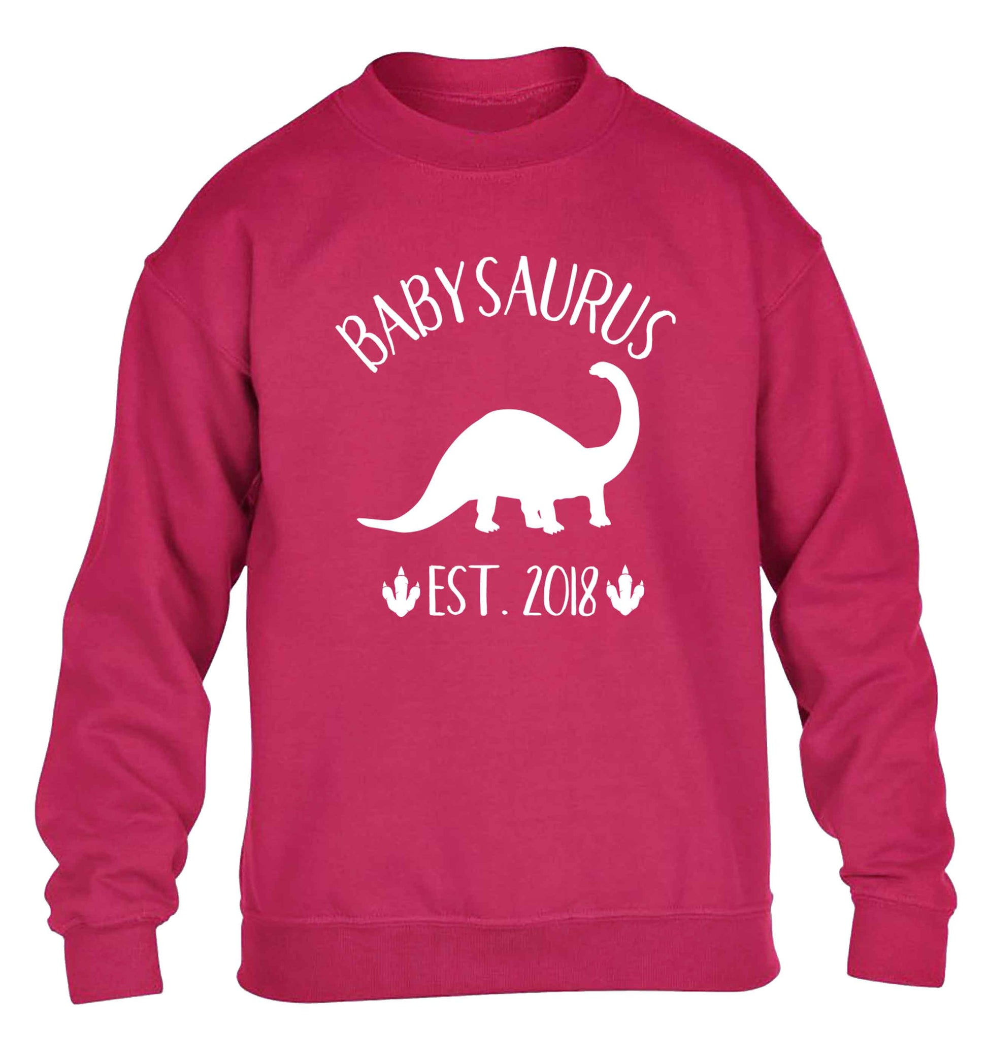 Personalised babysaurus since (custom date) children's pink sweater 12-13 Years