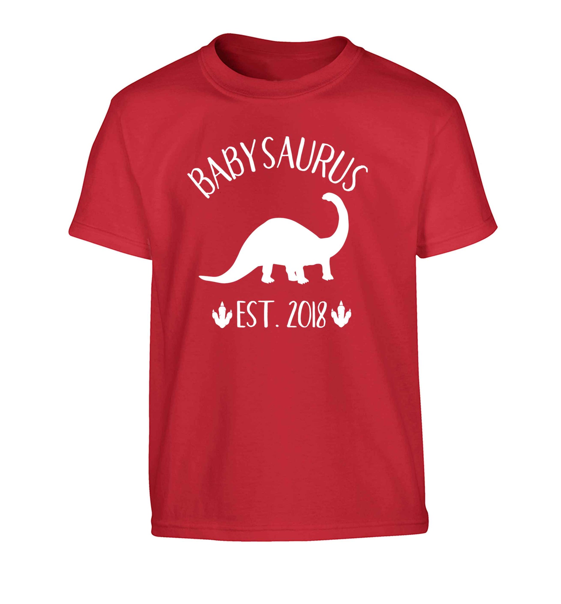 Personalised babysaurus since (custom date) Children's red Tshirt 12-13 Years