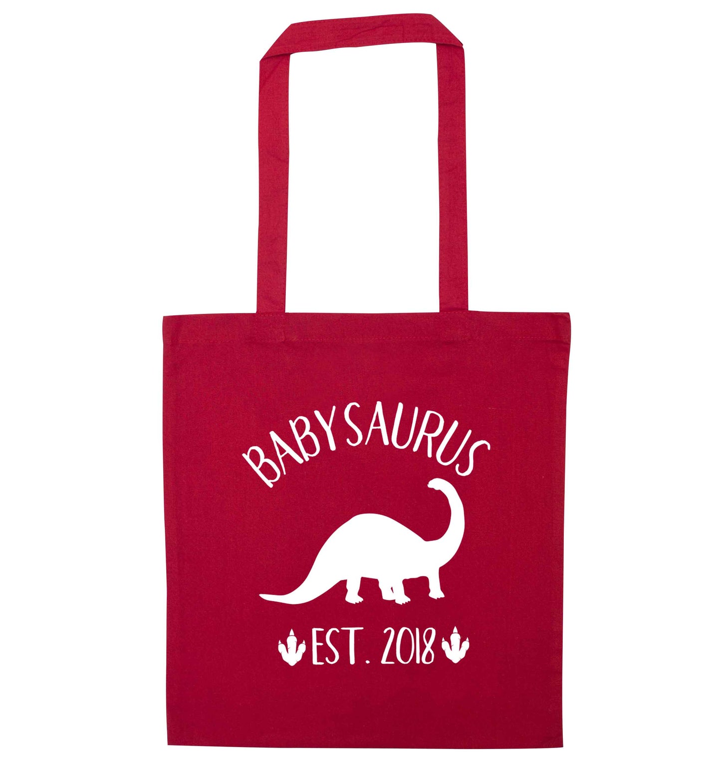Personalised babysaurus since (custom date) red tote bag