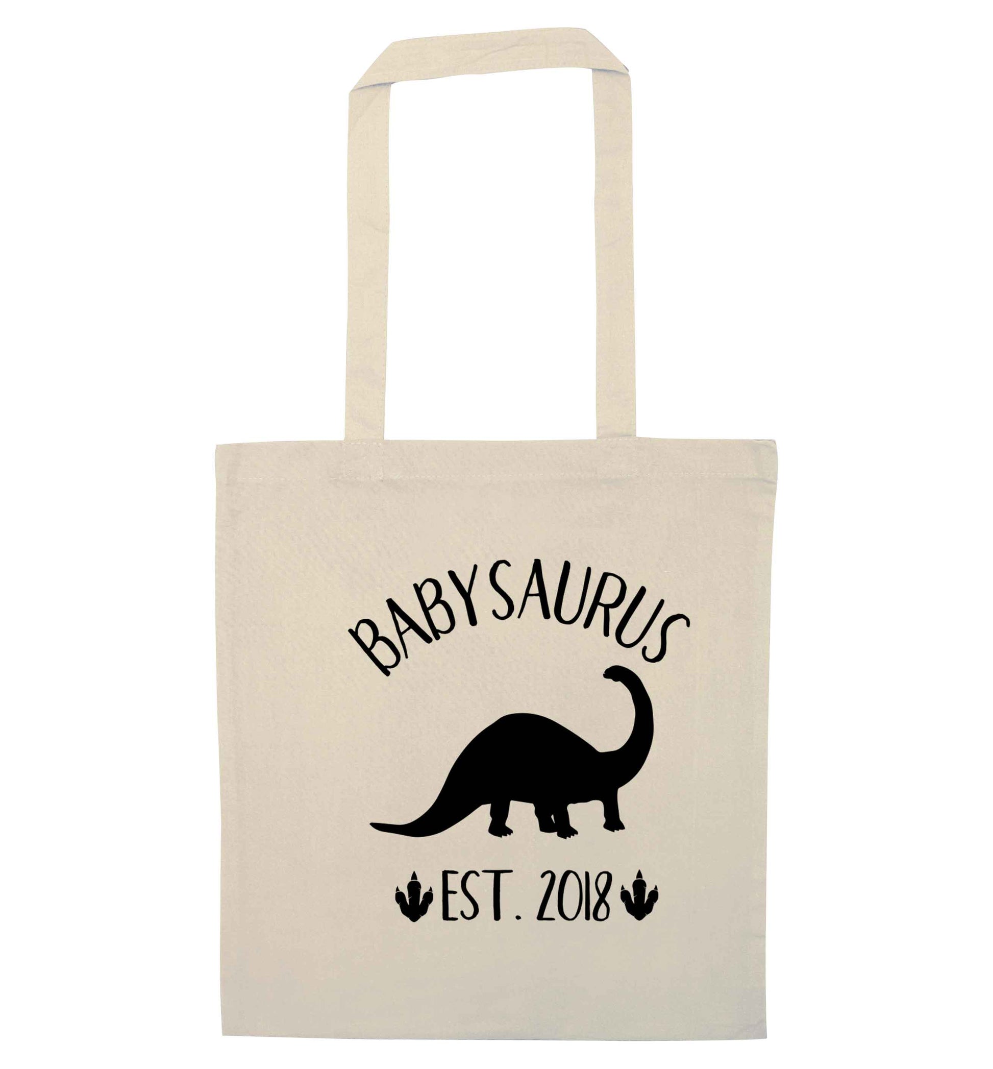 Personalised babysaurus since (custom date) natural tote bag