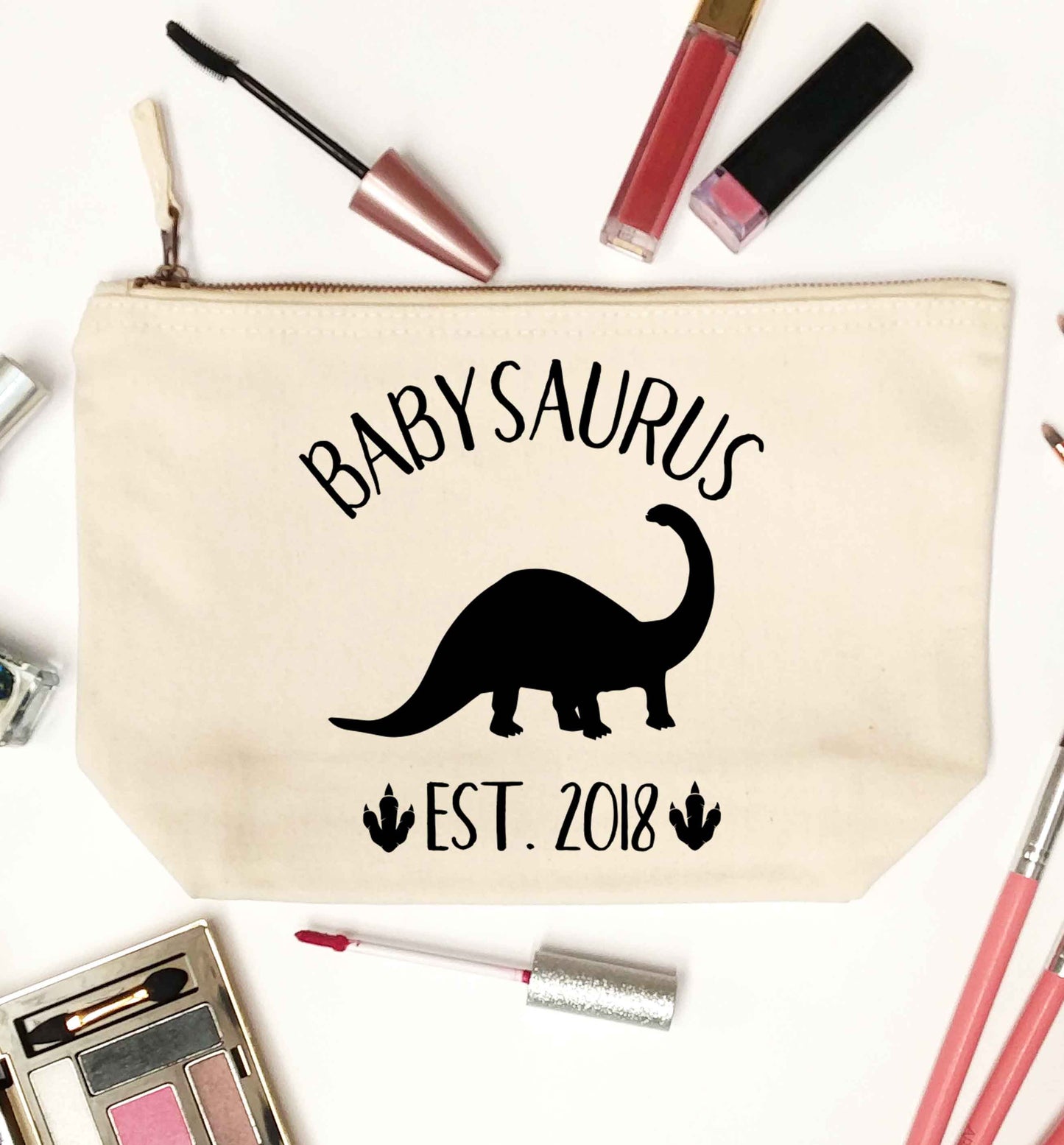 Personalised babysaurus since (custom date) natural makeup bag