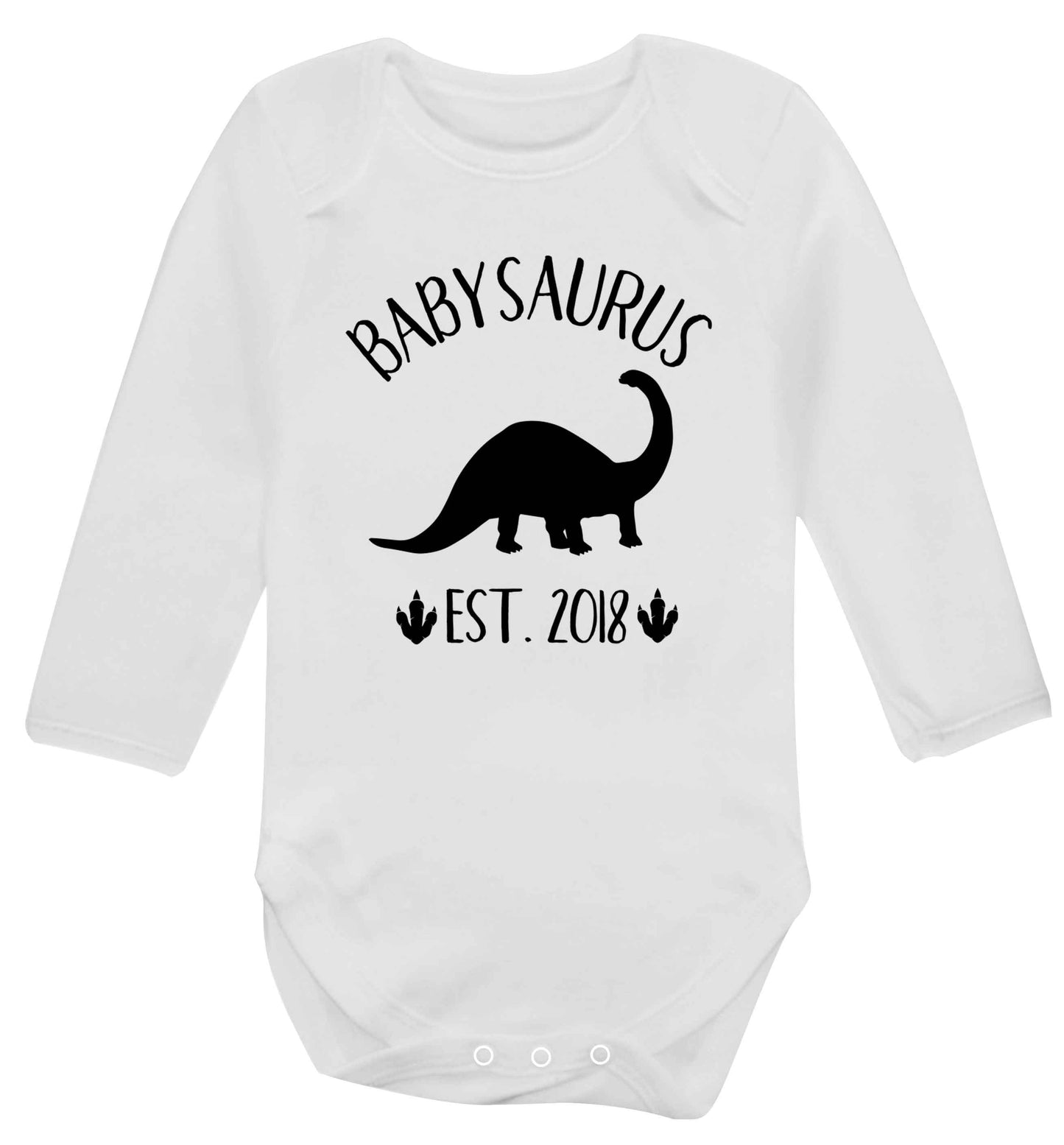Personalised babysaurus since (custom date) Baby Vest long sleeved white 6-12 months