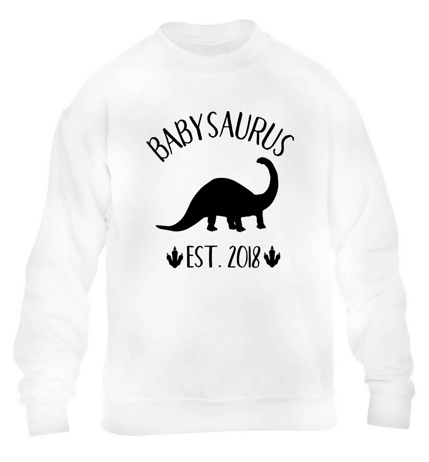 Personalised babysaurus since (custom date) children's white sweater 12-13 Years