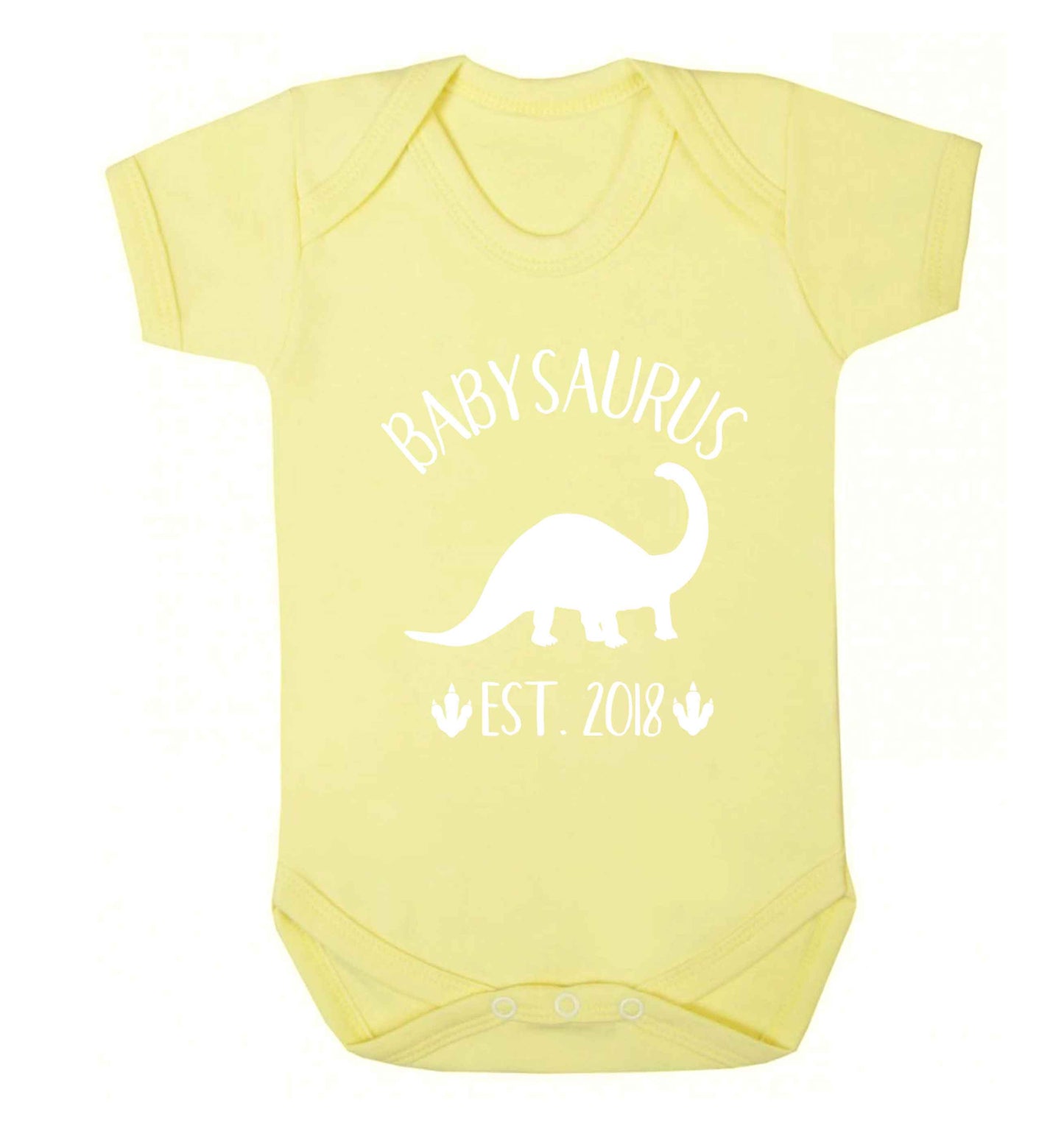 Personalised babysaurus since (custom date) Baby Vest pale yellow 18-24 months