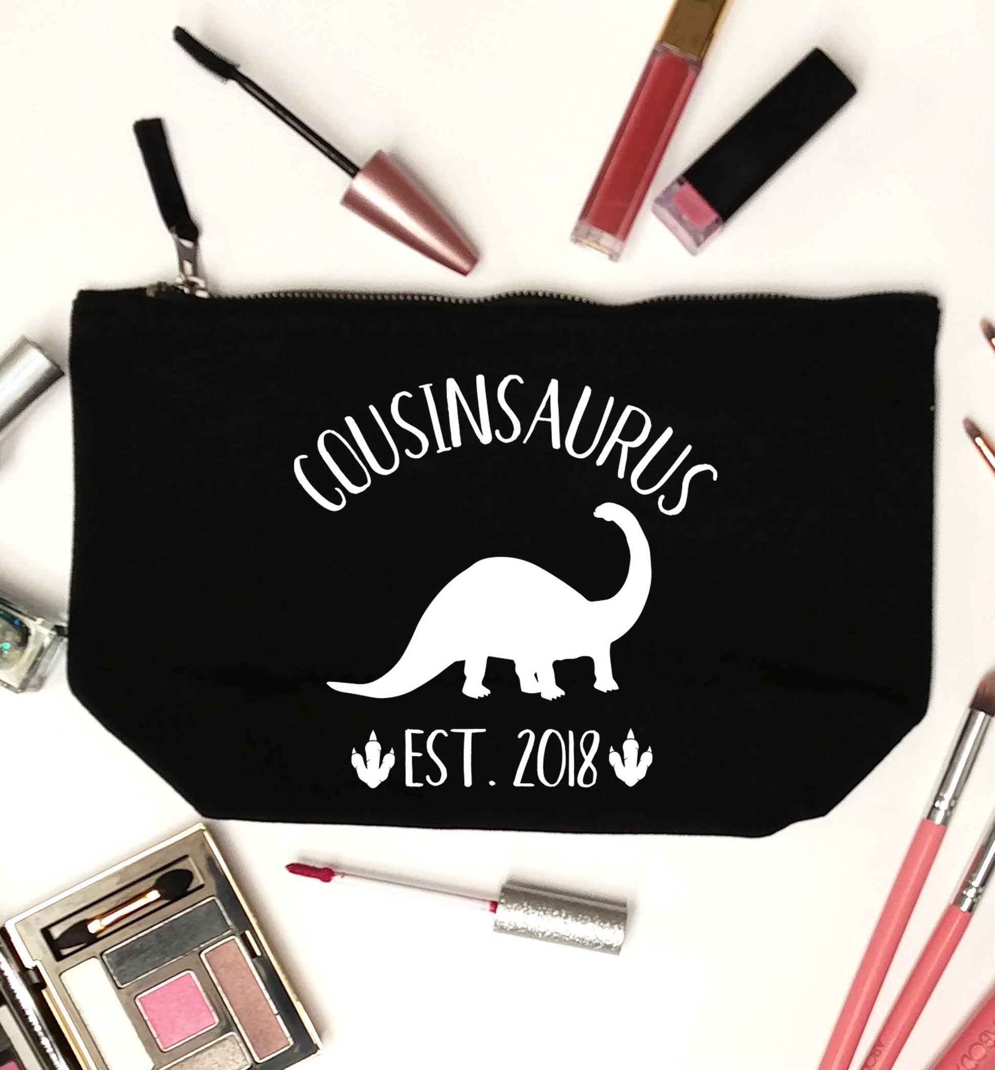 Personalised cousinsaurus since (custom date) black makeup bag