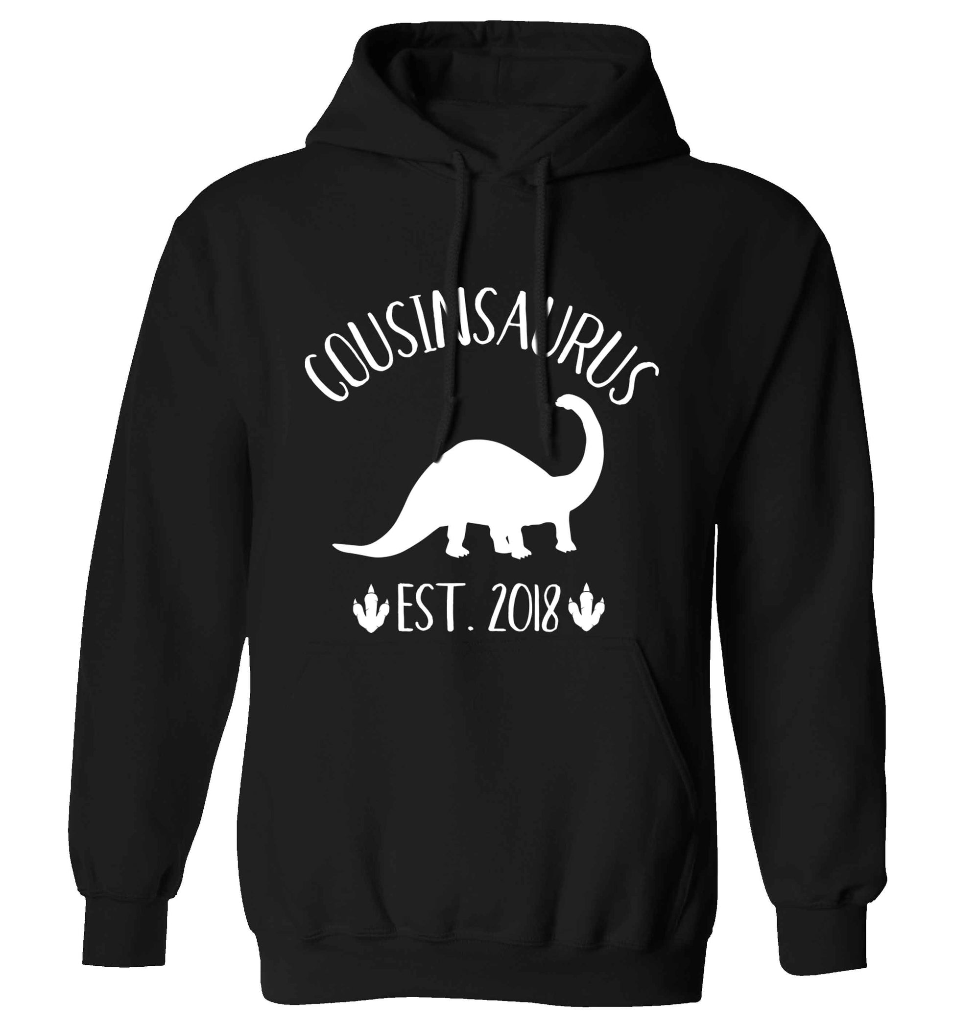 Personalised cousinsaurus since (custom date) adults unisex black hoodie 2XL