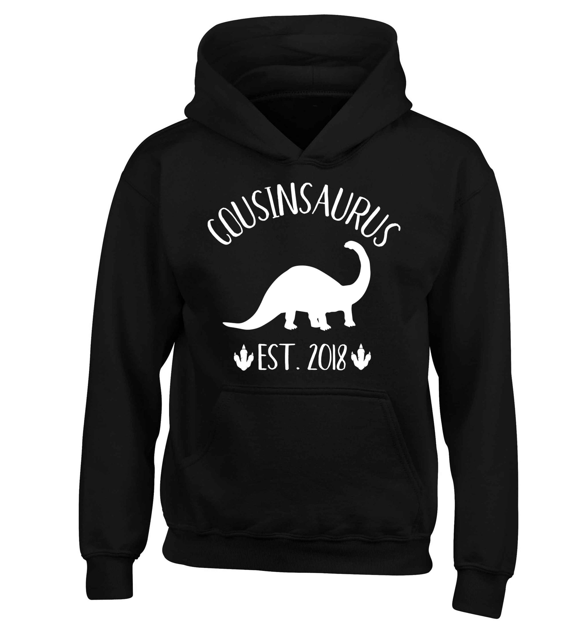 Personalised cousinsaurus since (custom date) children's black hoodie 12-13 Years