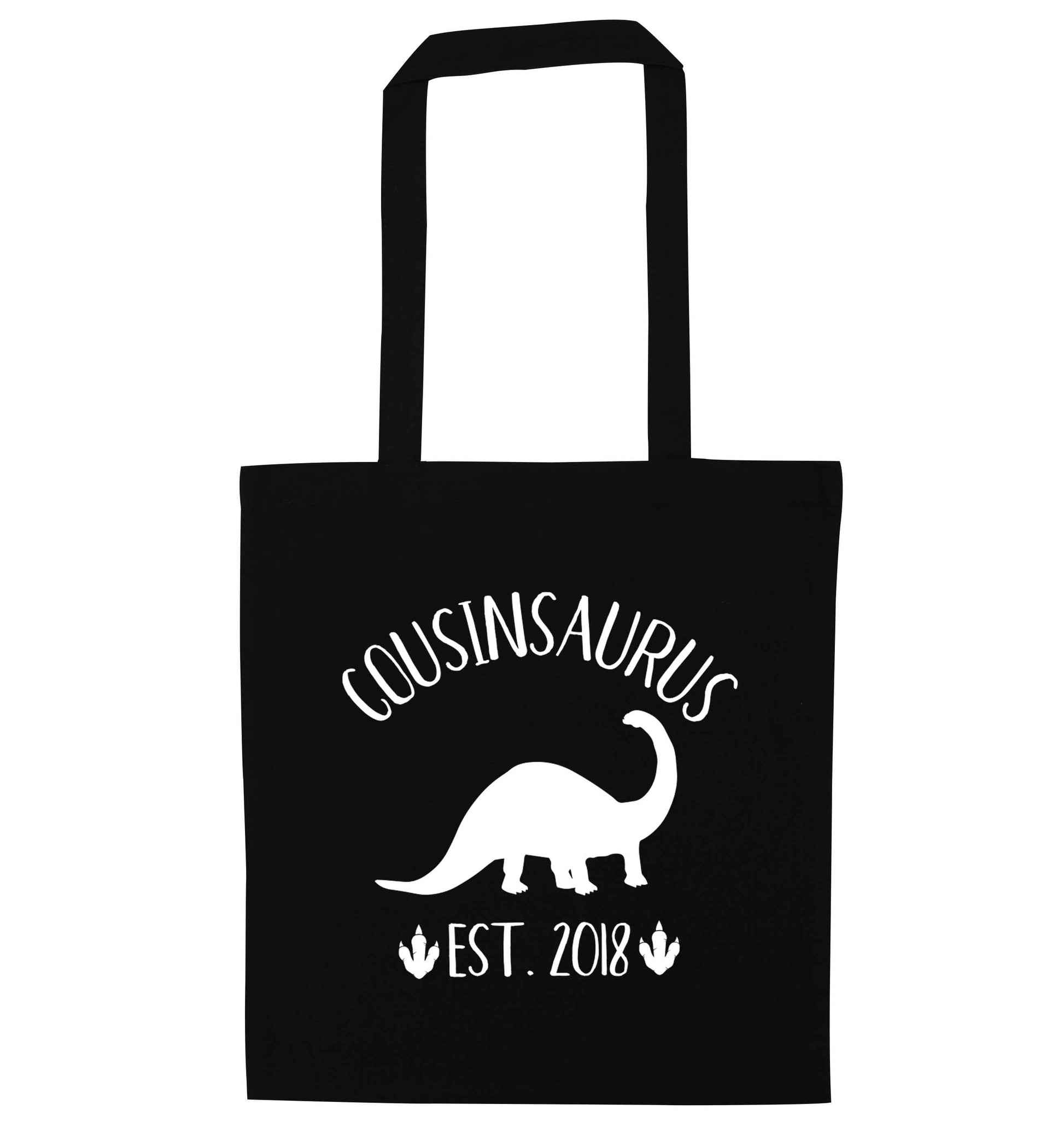 Personalised cousinsaurus since (custom date) black tote bag