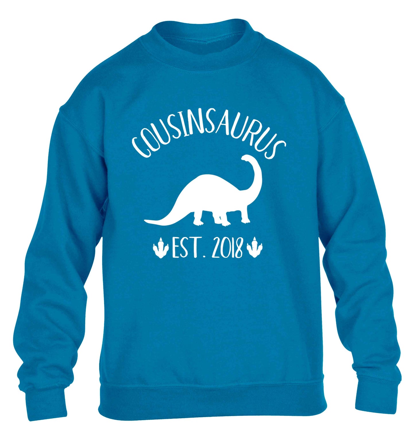 Personalised cousinsaurus since (custom date) children's blue sweater 12-13 Years