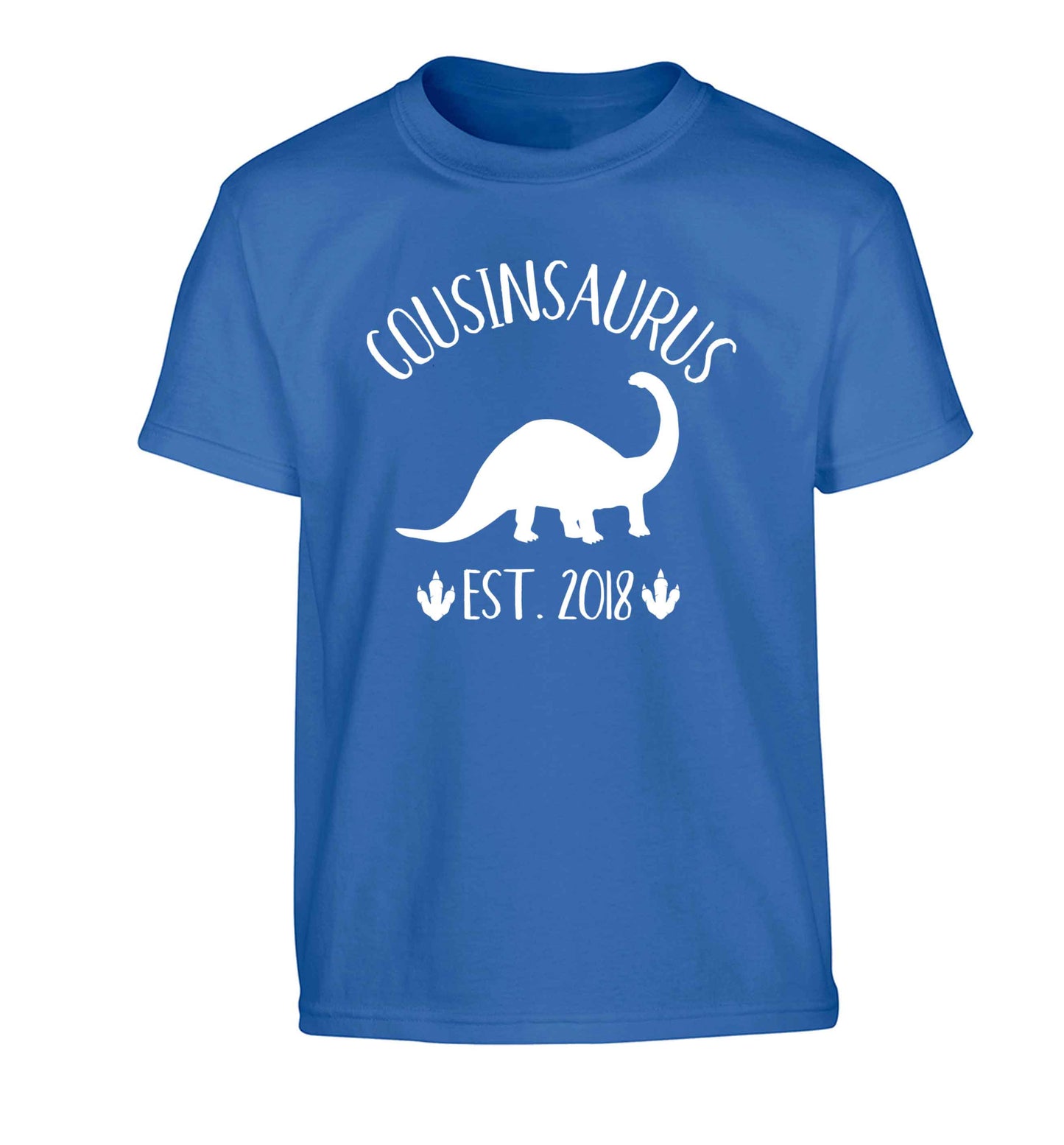 Personalised cousinsaurus since (custom date) Children's blue Tshirt 12-13 Years