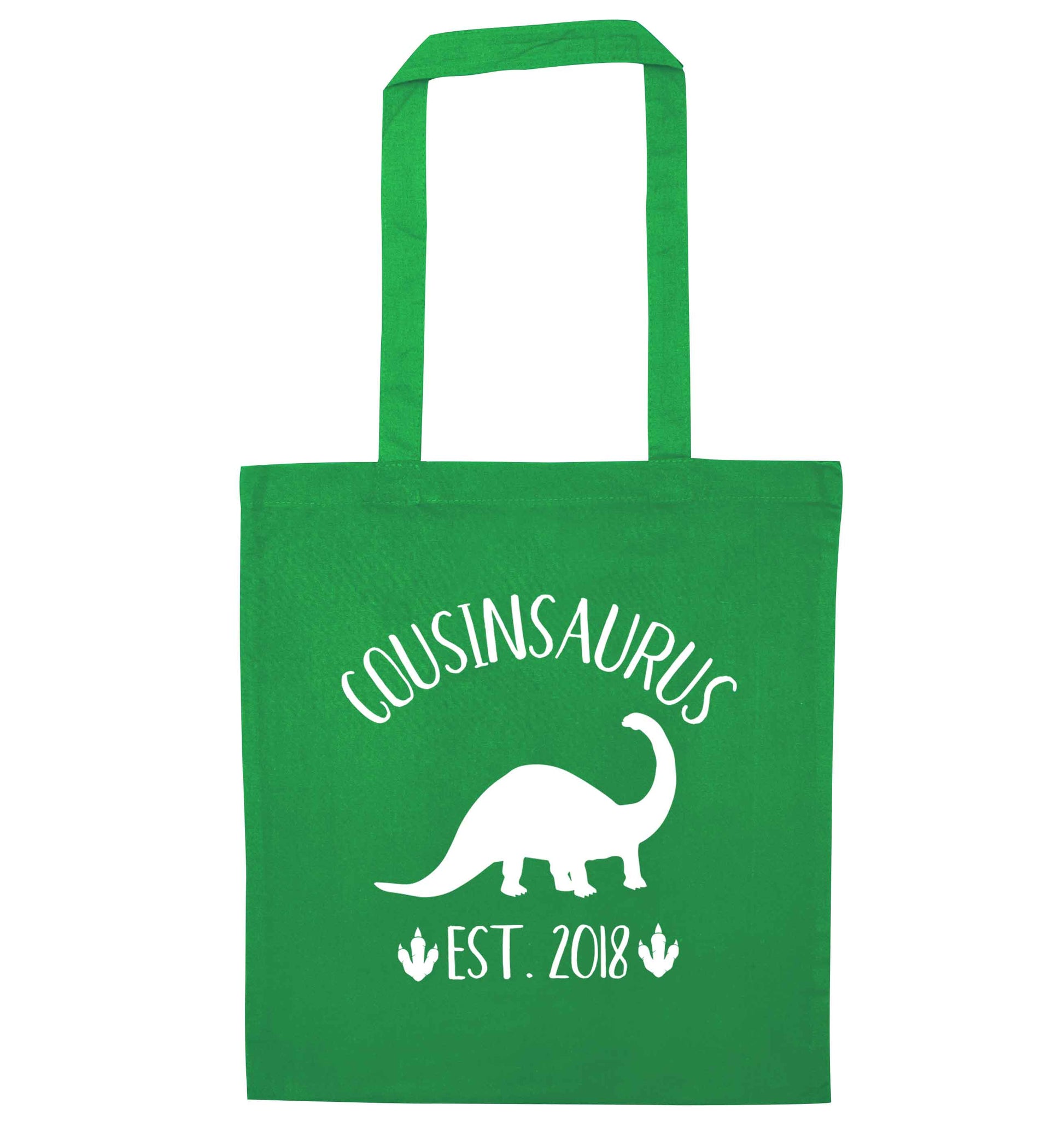 Personalised cousinsaurus since (custom date) green tote bag