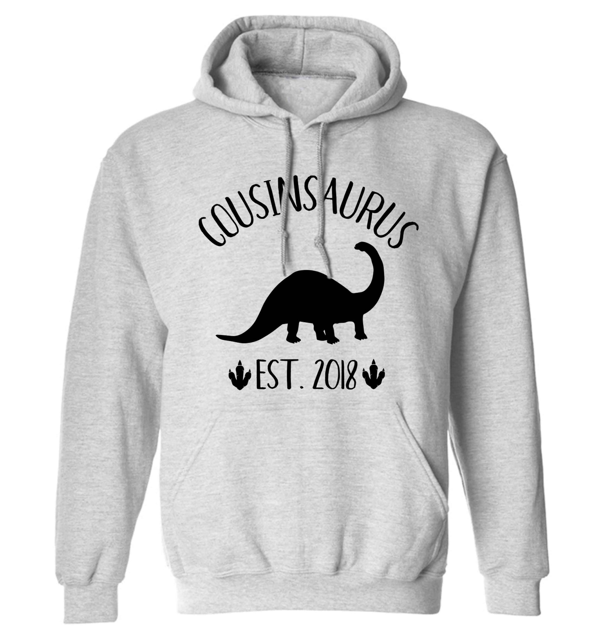 Personalised cousinsaurus since (custom date) adults unisex grey hoodie 2XL