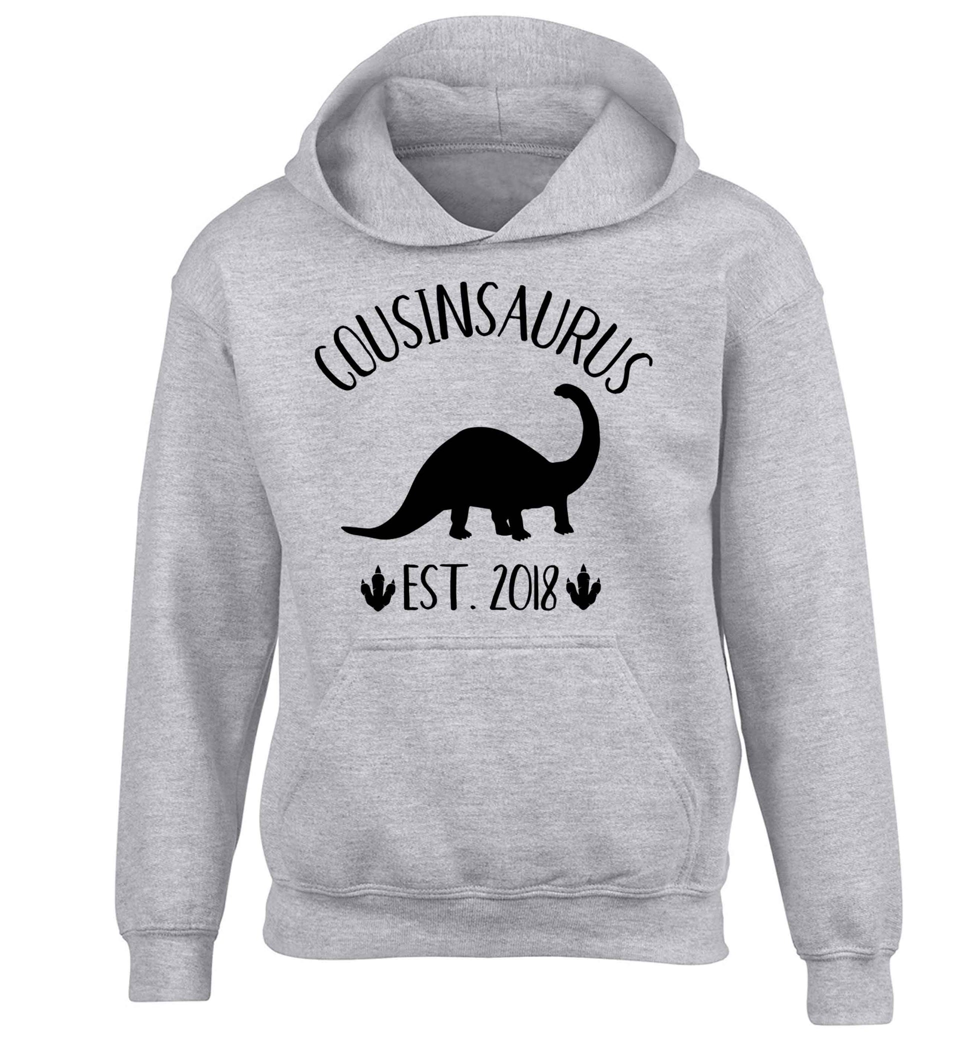 Personalised cousinsaurus since (custom date) children's grey hoodie 12-13 Years