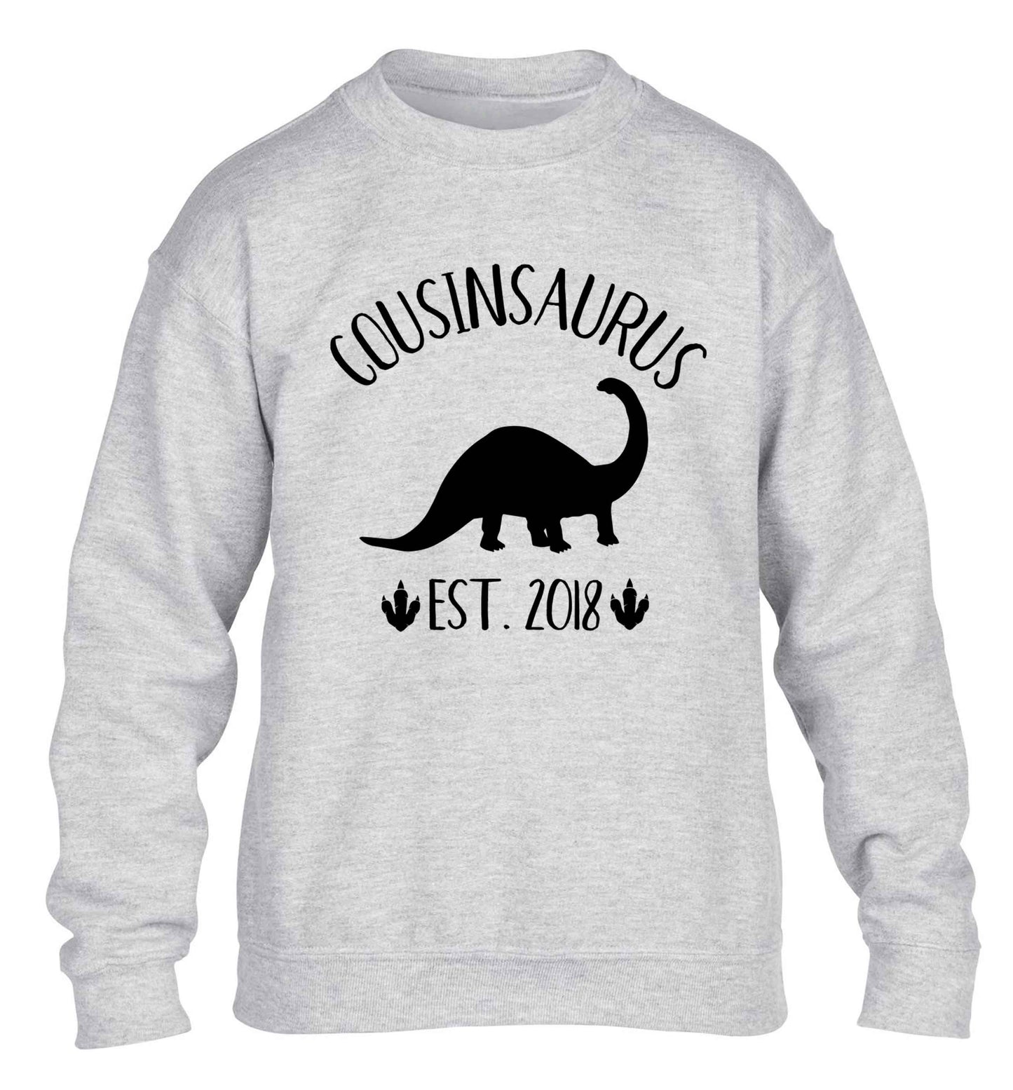 Personalised cousinsaurus since (custom date) children's grey sweater 12-13 Years