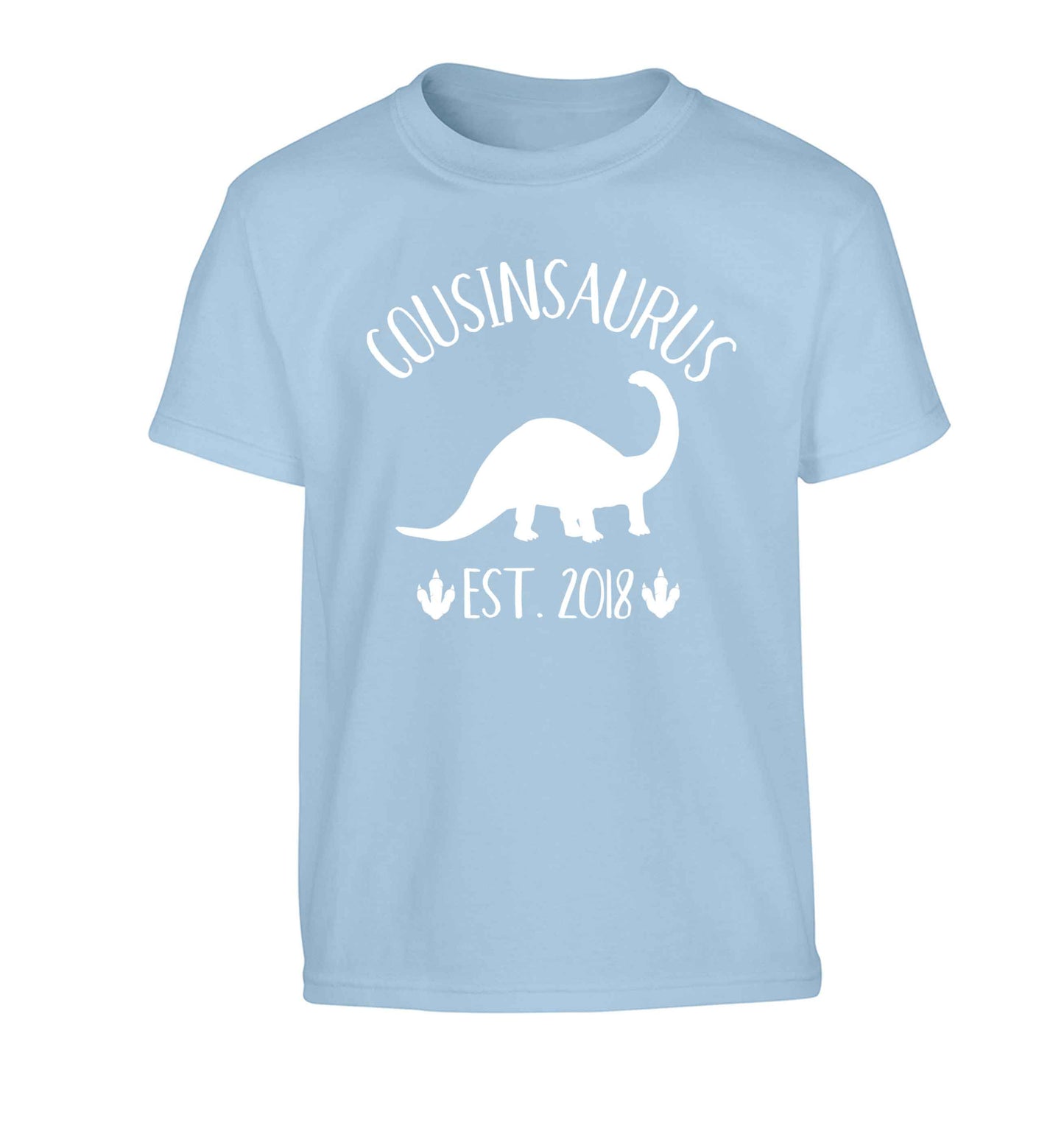Personalised cousinsaurus since (custom date) Children's light blue Tshirt 12-13 Years