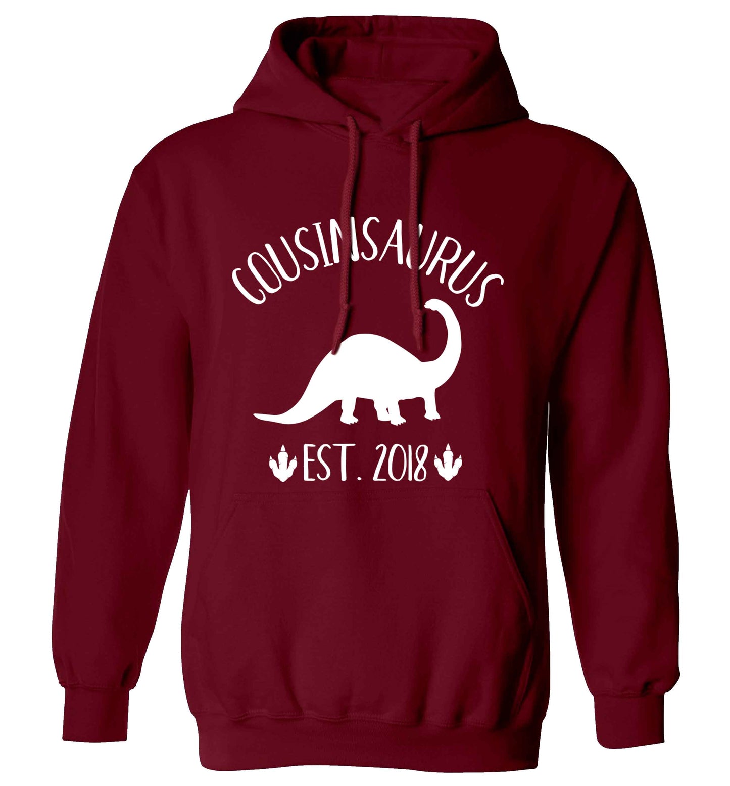 Personalised cousinsaurus since (custom date) adults unisex maroon hoodie 2XL