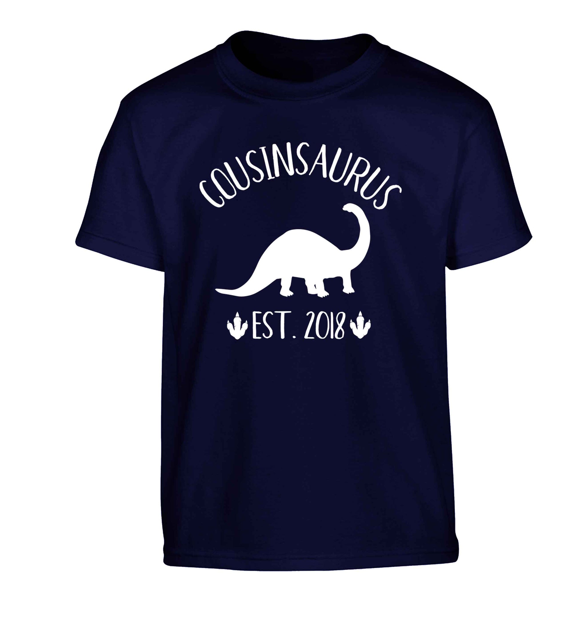 Personalised cousinsaurus since (custom date) Children's navy Tshirt 12-13 Years