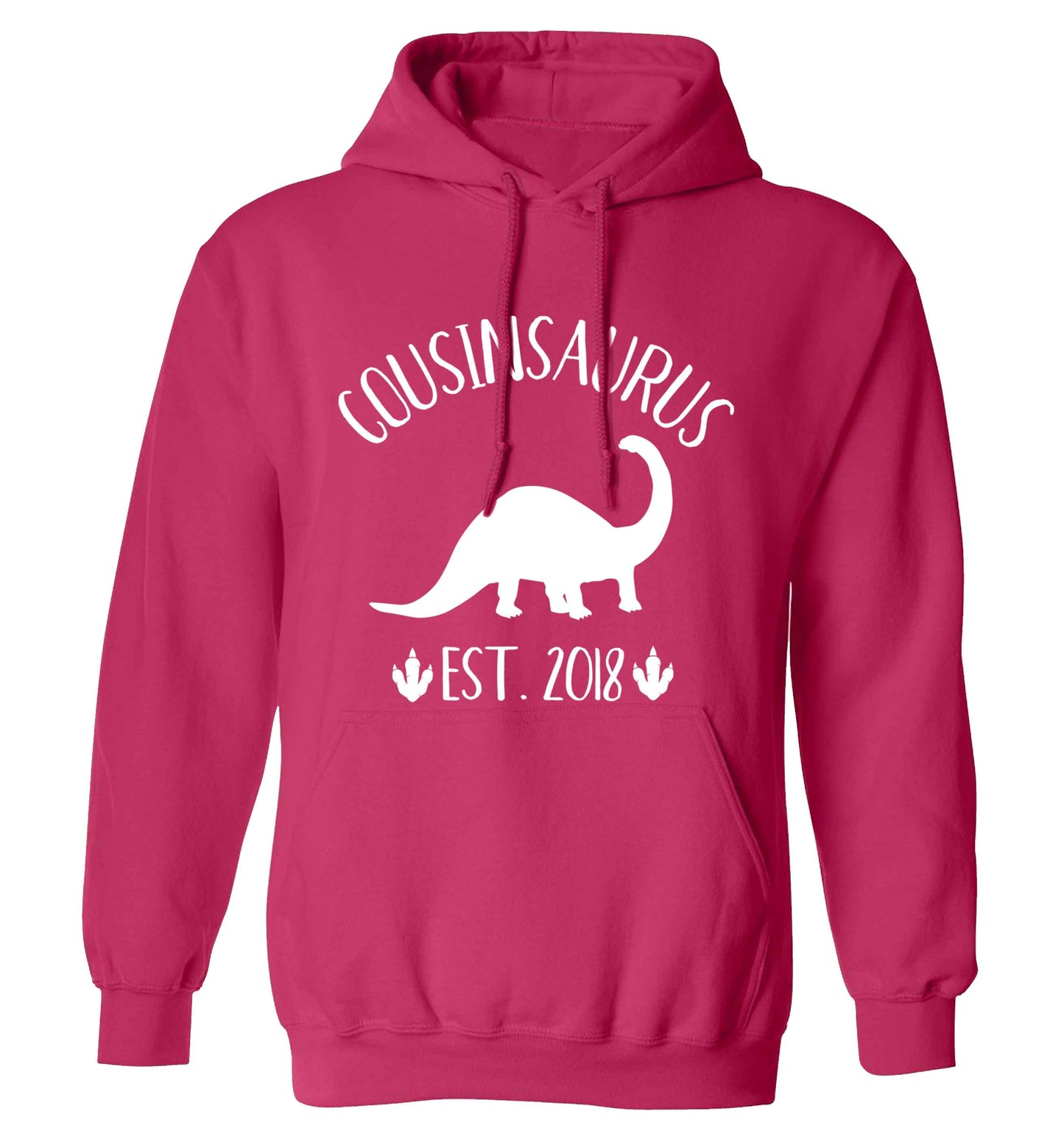 Personalised cousinsaurus since (custom date) adults unisex pink hoodie 2XL