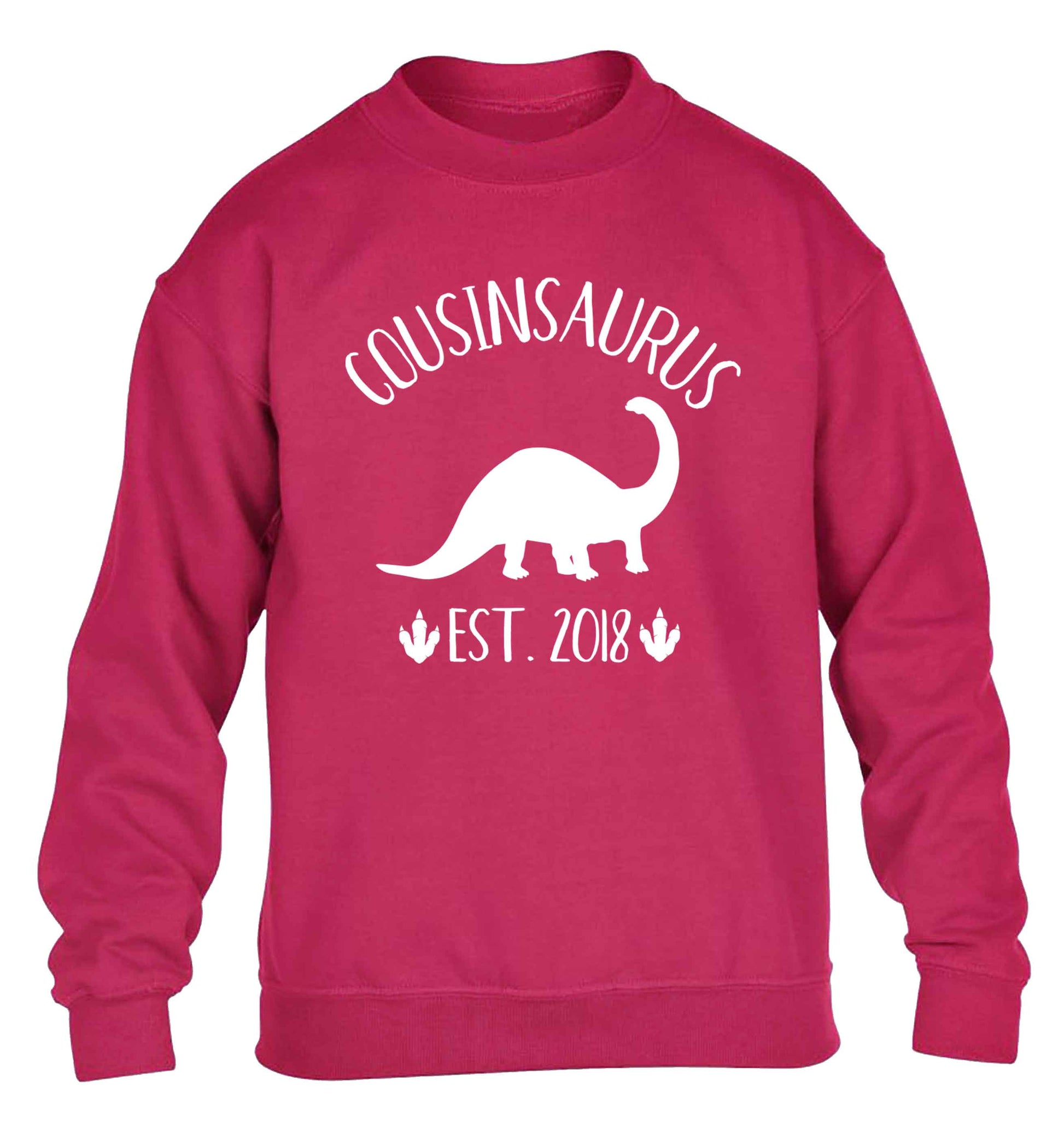Personalised cousinsaurus since (custom date) children's pink sweater 12-13 Years