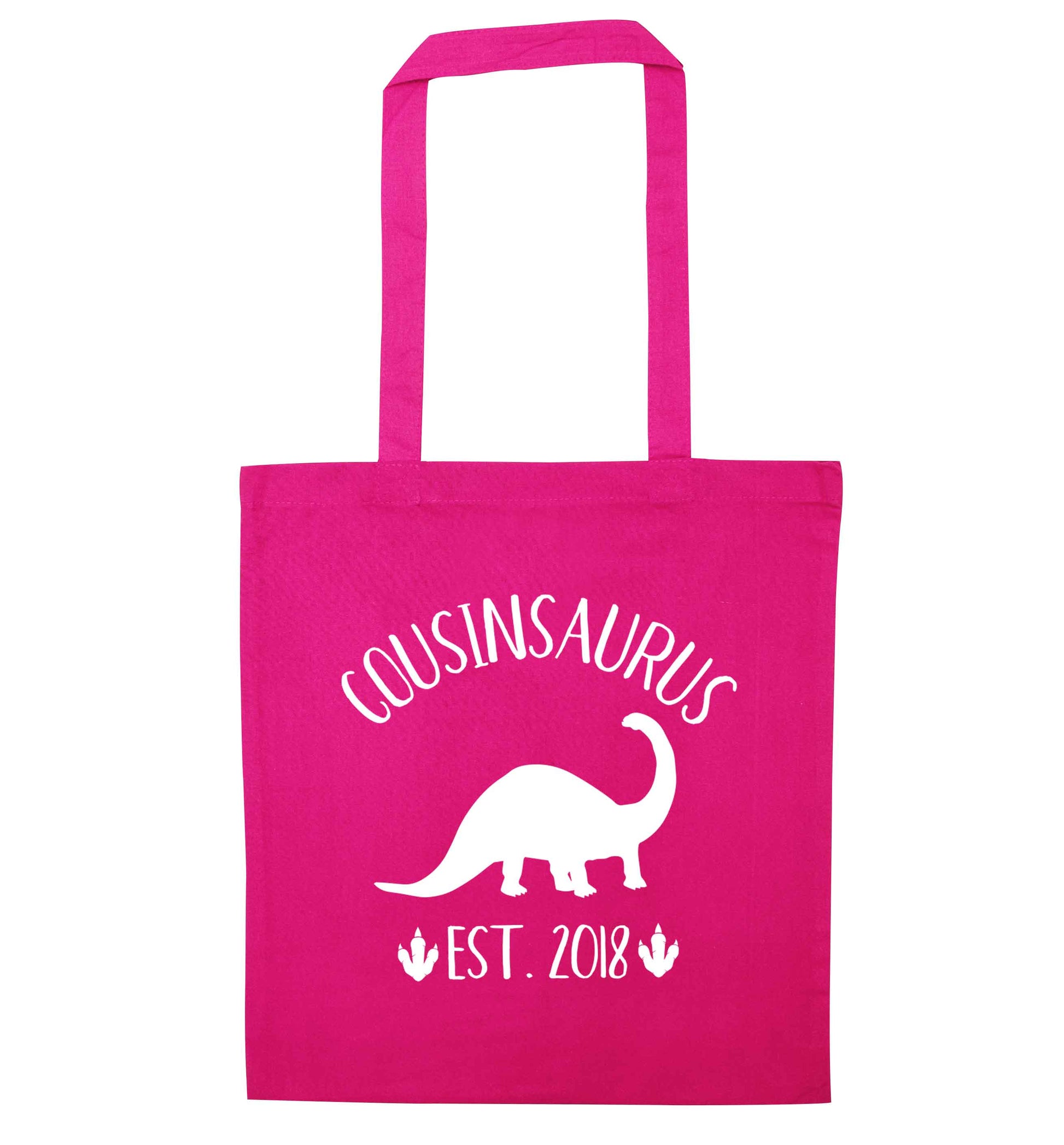 Personalised cousinsaurus since (custom date) pink tote bag