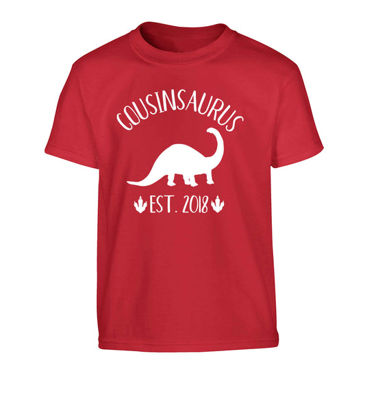 Personalised cousinsaurus since (custom date) Children's red Tshirt 12-13 Years