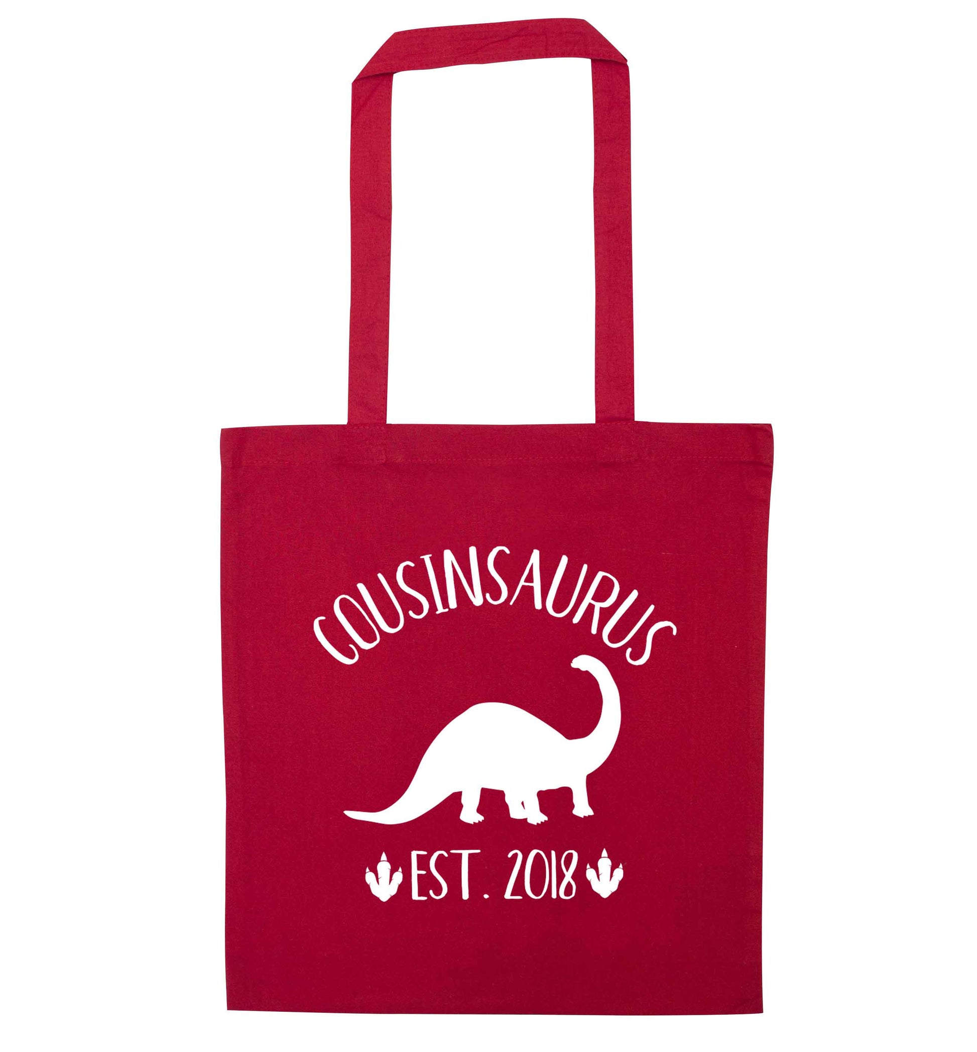 Personalised cousinsaurus since (custom date) red tote bag