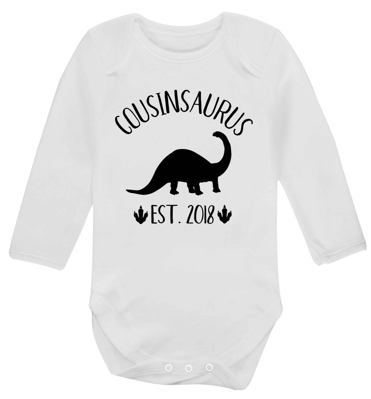 Personalised cousinsaurus since (custom date) Baby Vest long sleeved white 6-12 months