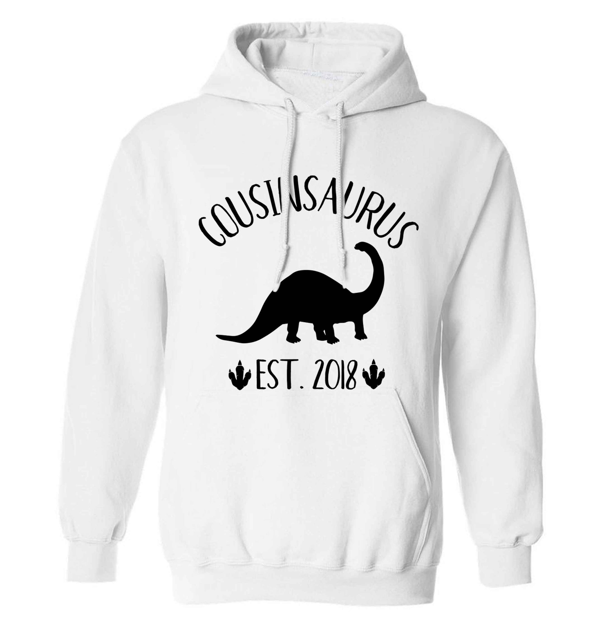 Personalised cousinsaurus since (custom date) adults unisex white hoodie 2XL