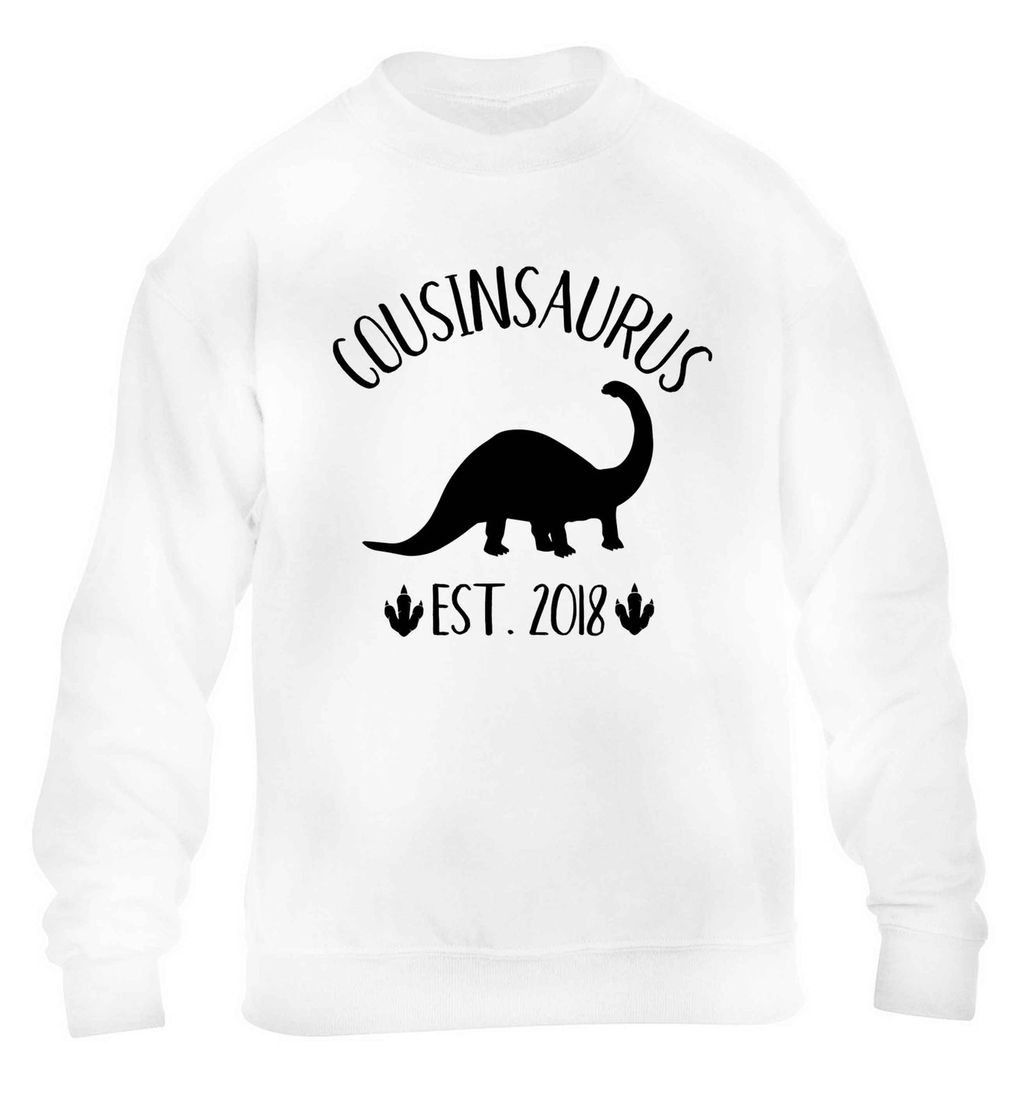 Personalised cousinsaurus since (custom date) children's white sweater 12-13 Years
