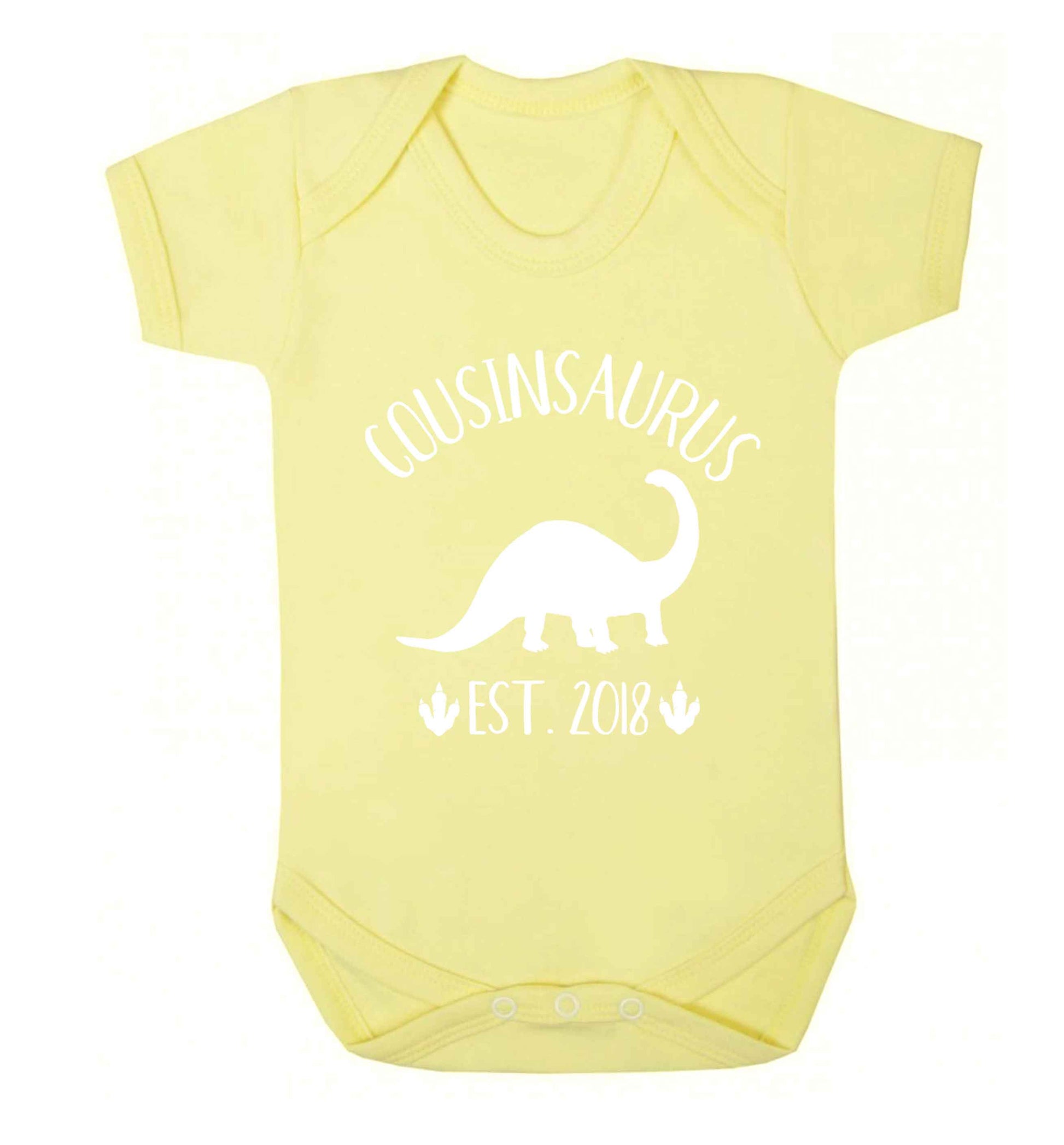 Personalised cousinsaurus since (custom date) Baby Vest pale yellow 18-24 months