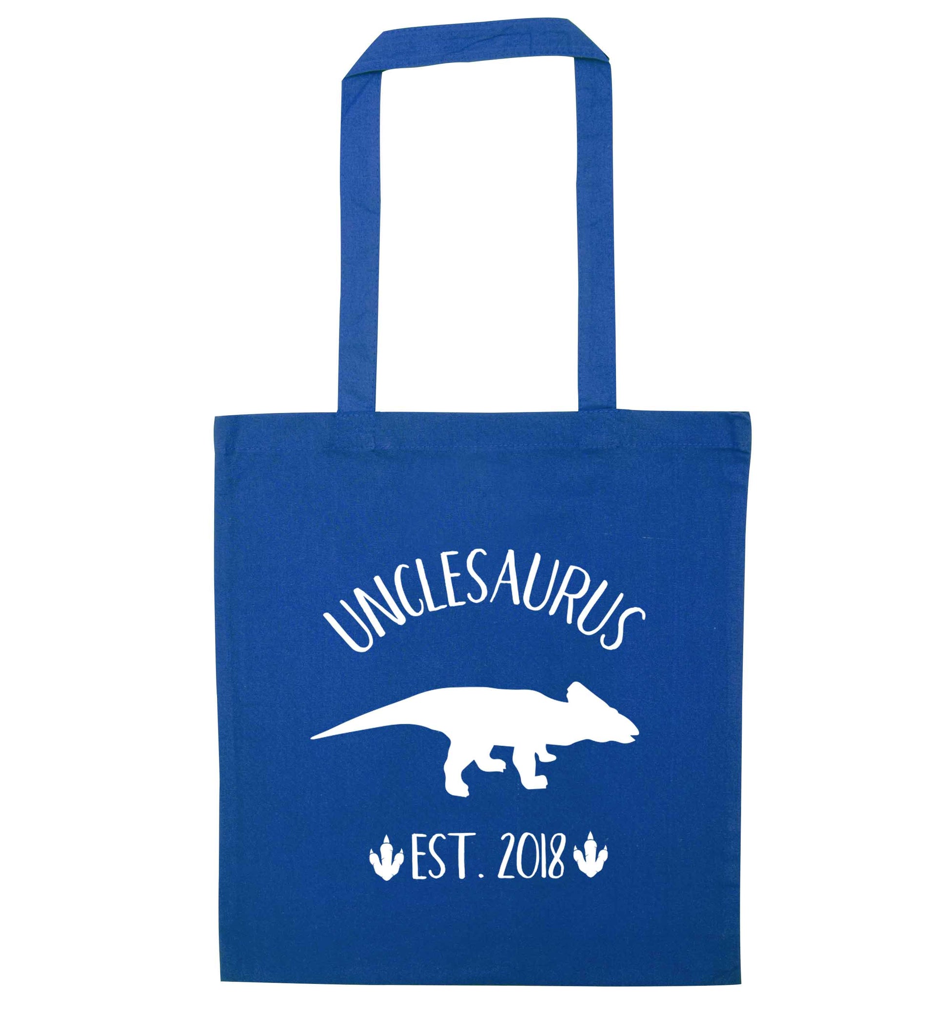 Personalised unclesaurus since (custom date) blue tote bag