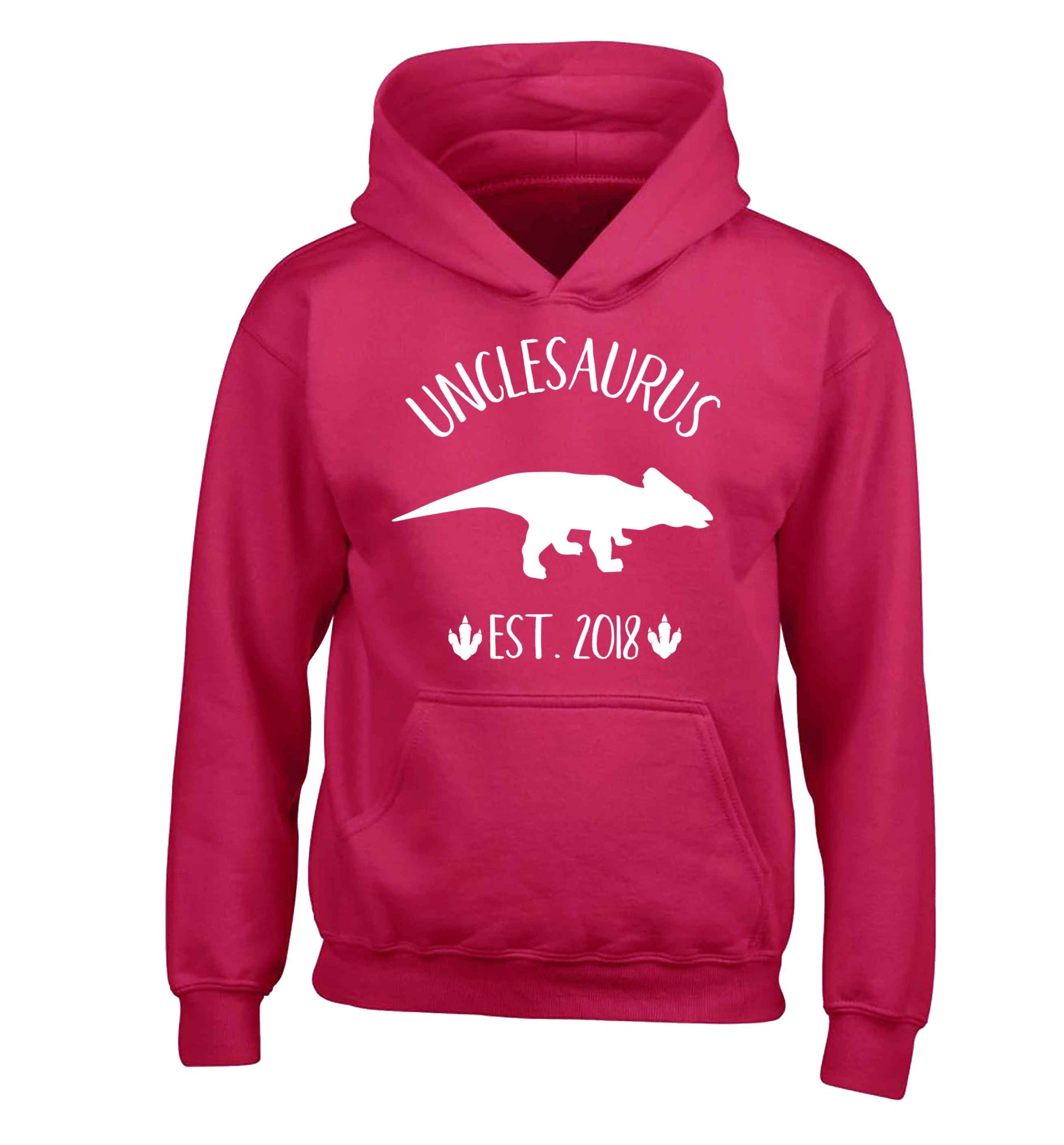 Personalised unclesaurus since (custom date) children's pink hoodie 12-13 Years