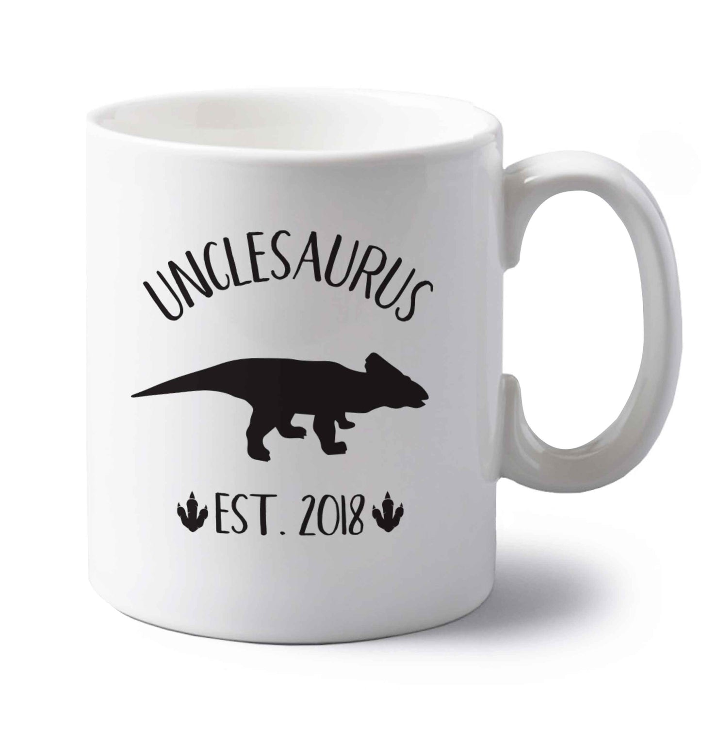 Personalised unclesaurus since (custom date) left handed white ceramic mug 