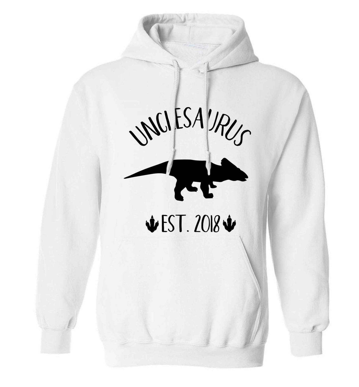 Personalised unclesaurus since (custom date) adults unisex white hoodie 2XL