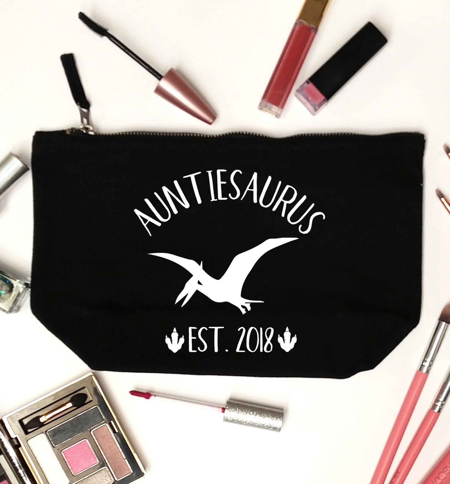 Personalised auntiesaurus since (custom date) black makeup bag