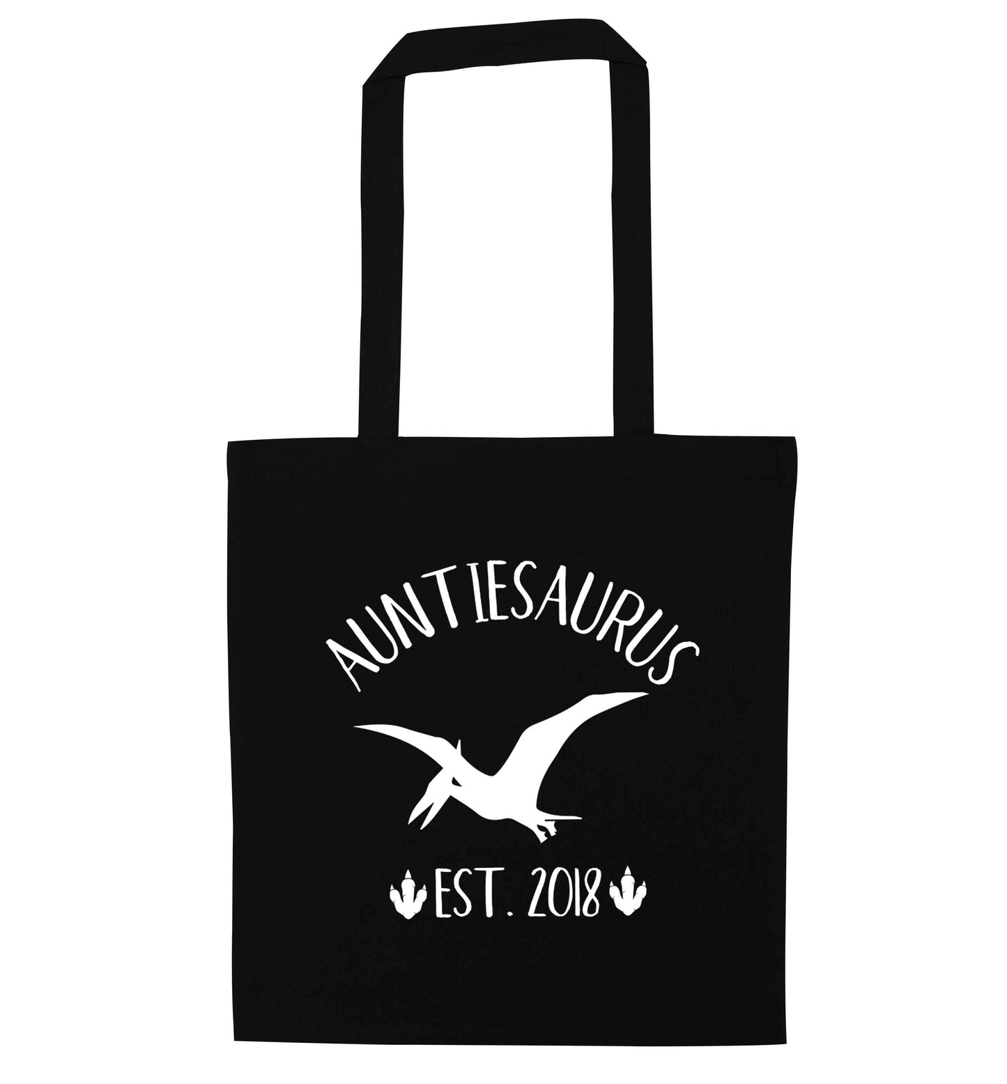 Personalised auntiesaurus since (custom date) black tote bag