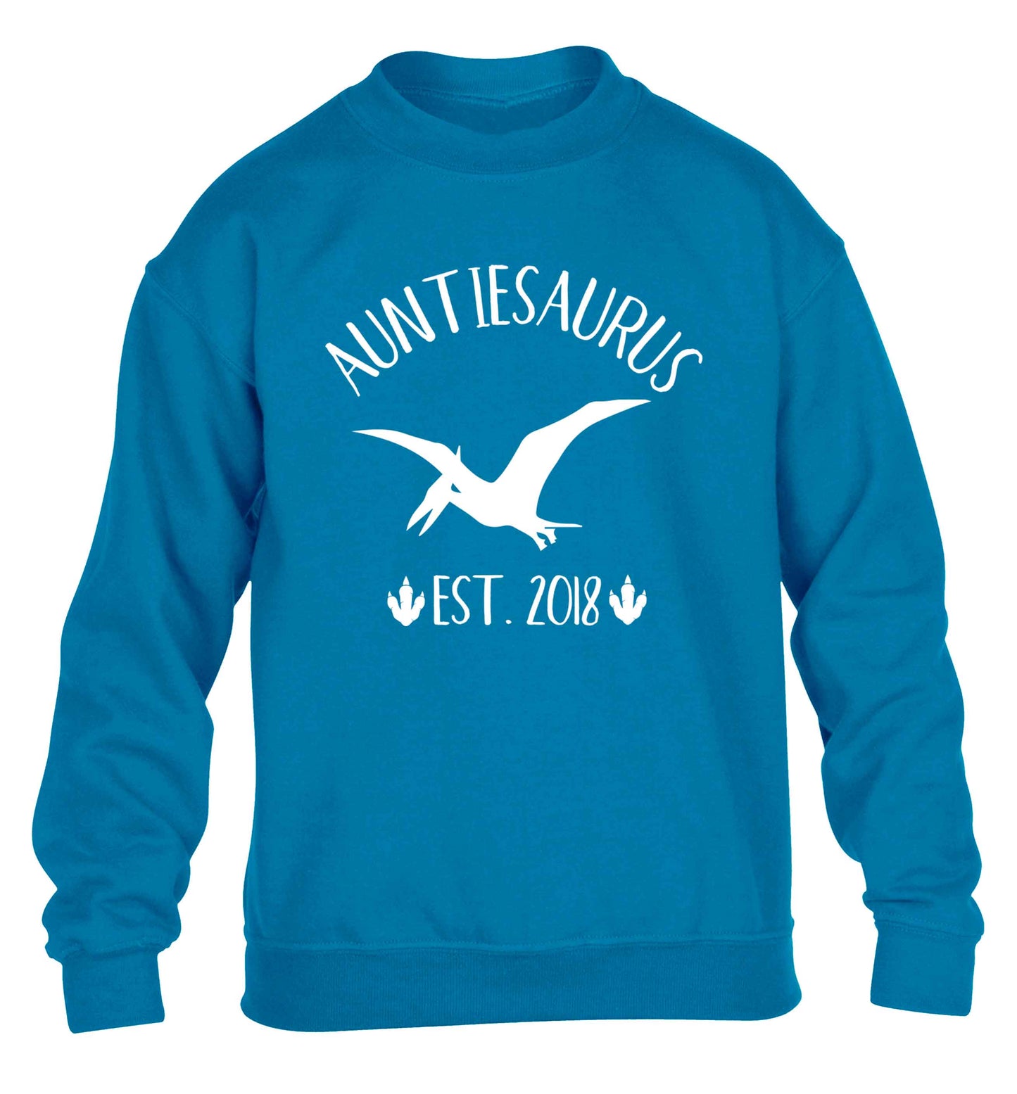 Personalised auntiesaurus since (custom date) children's blue sweater 12-13 Years