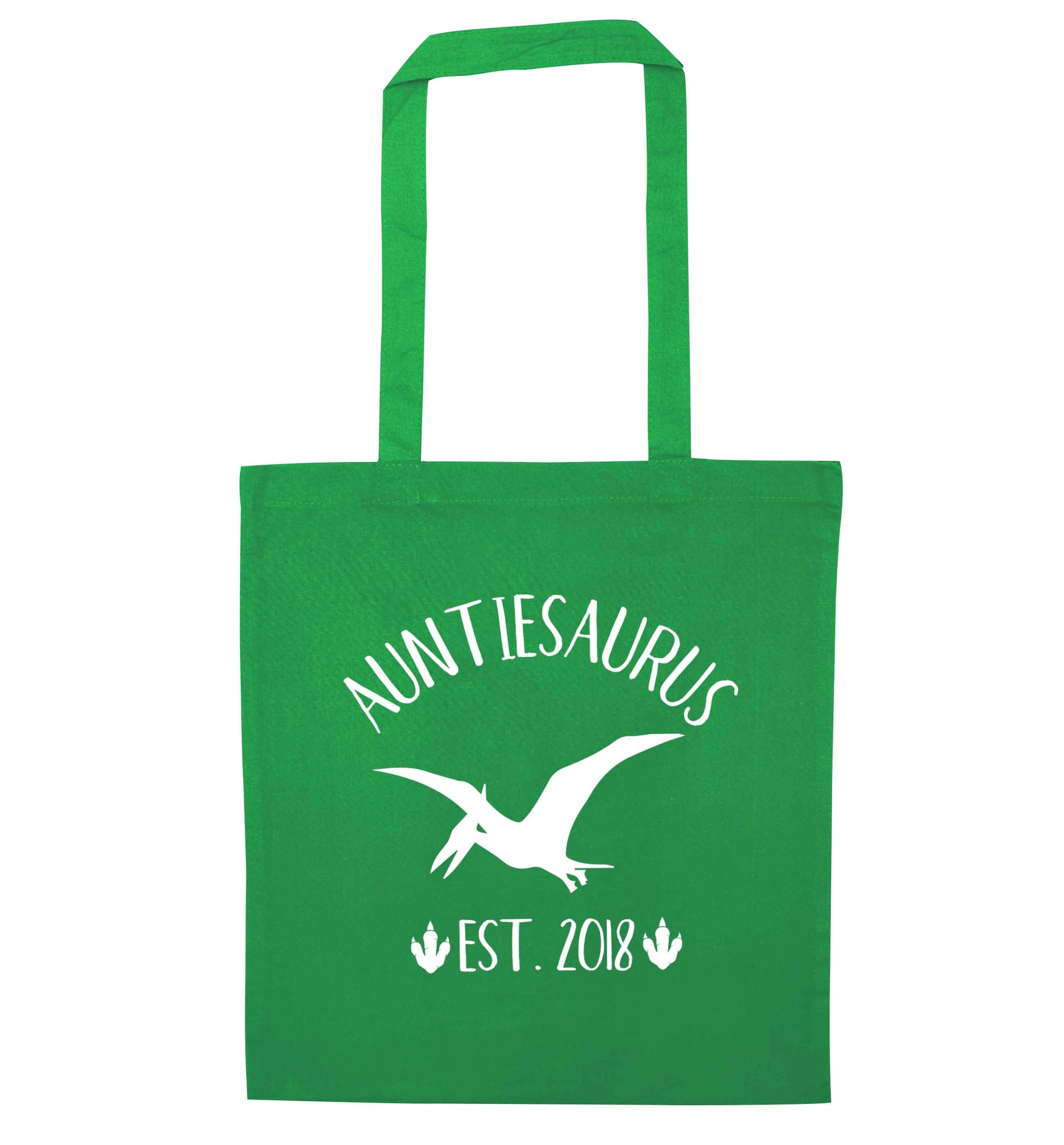 Personalised auntiesaurus since (custom date) green tote bag