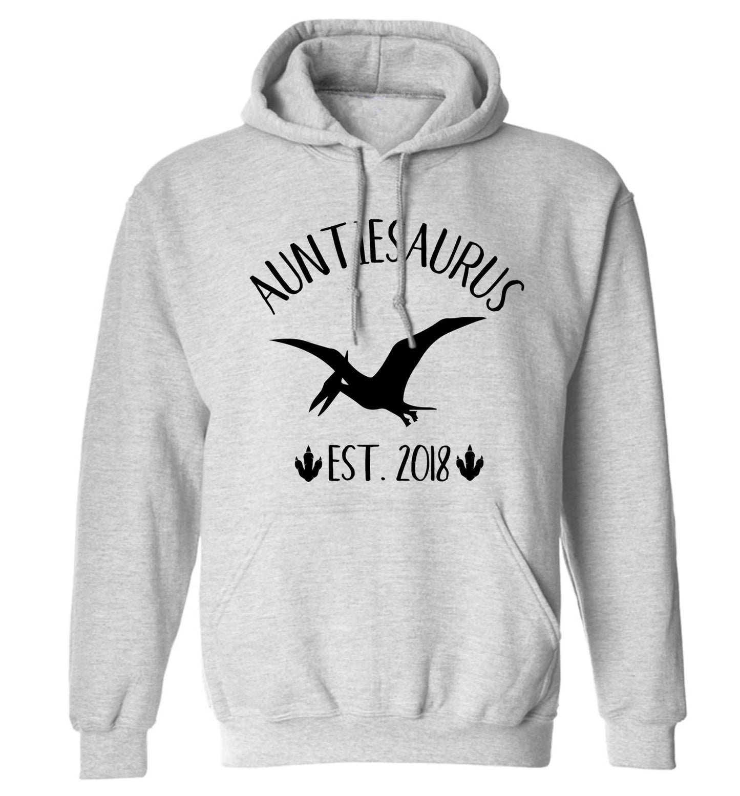 Personalised auntiesaurus since (custom date) adults unisex grey hoodie 2XL