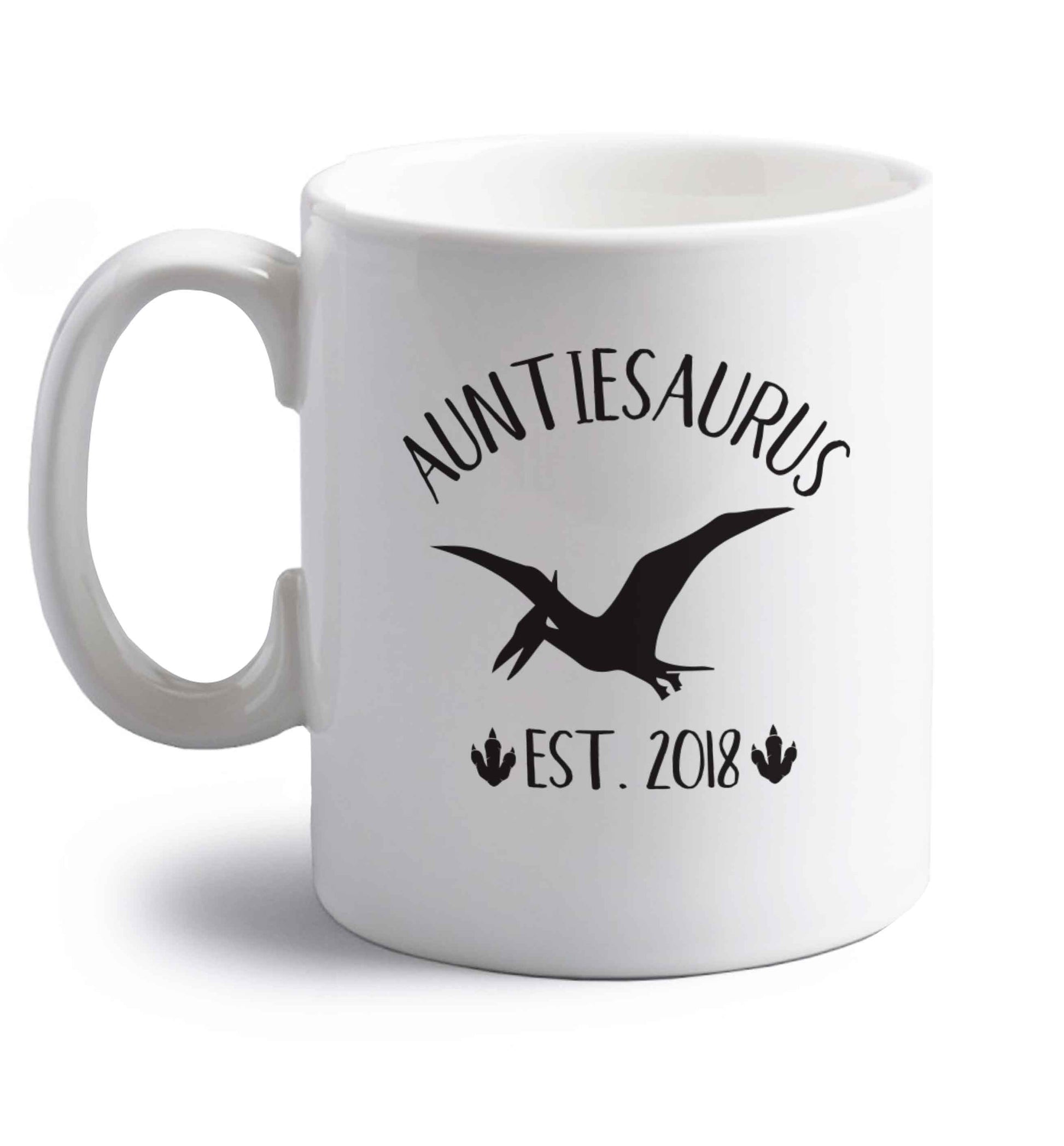 Personalised auntiesaurus since (custom date) right handed white ceramic mug 