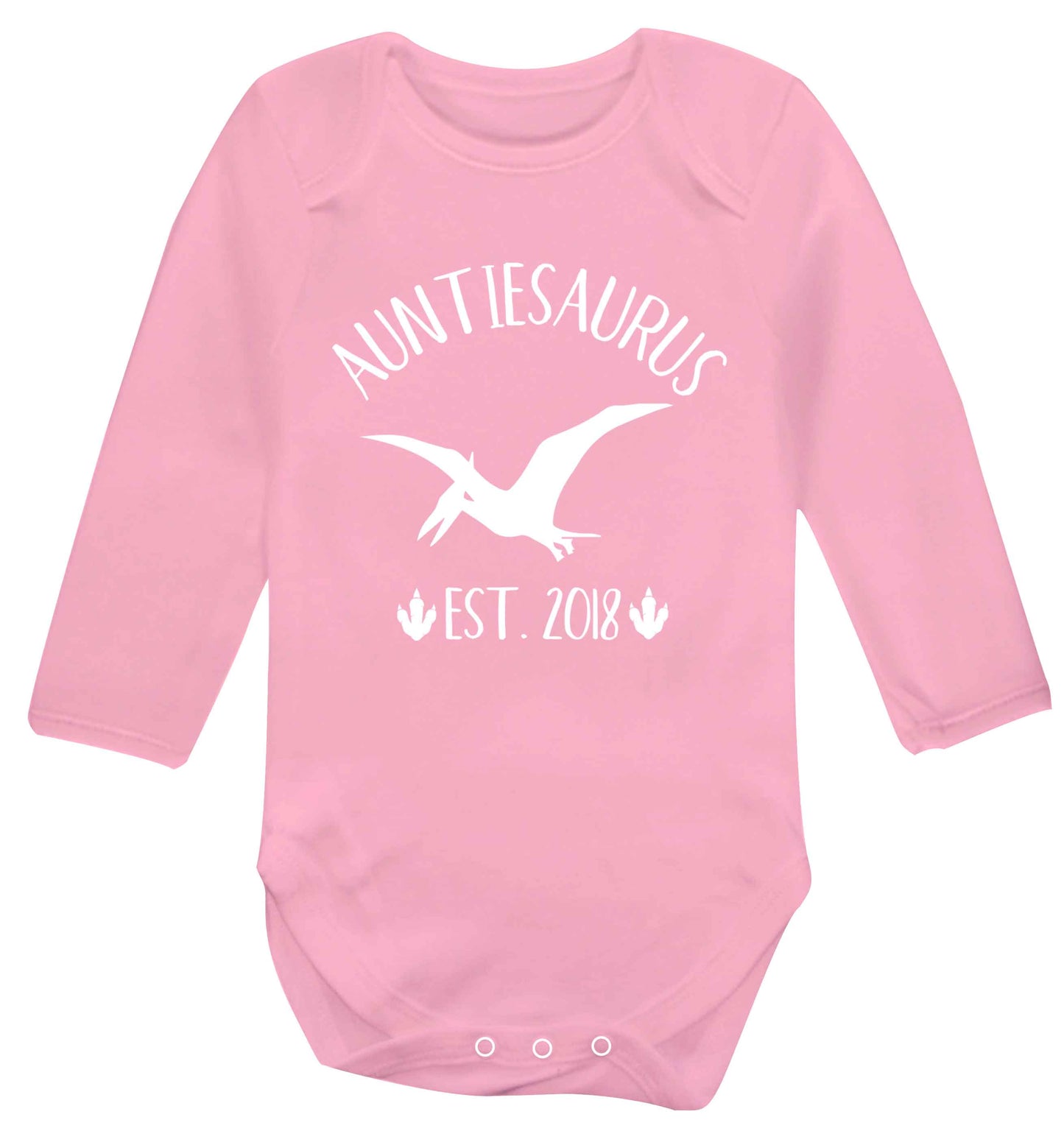 Personalised auntiesaurus since (custom date) Baby Vest long sleeved pale pink 6-12 months