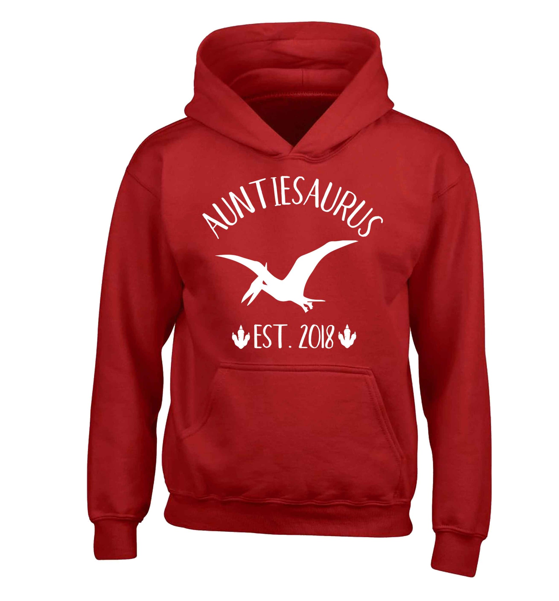 Personalised auntiesaurus since (custom date) children's red hoodie 12-13 Years
